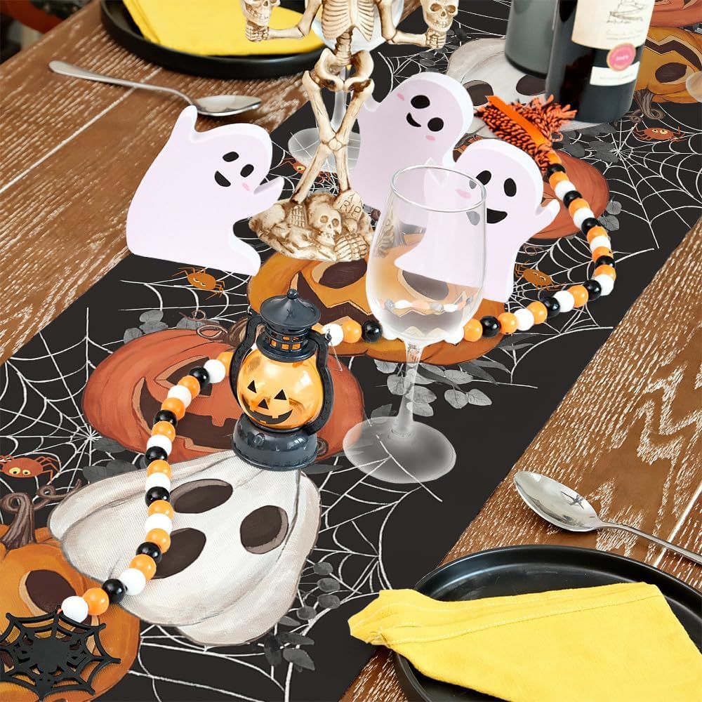 ARKENY Halloween Pumpkin Table Runner Black Spider Web