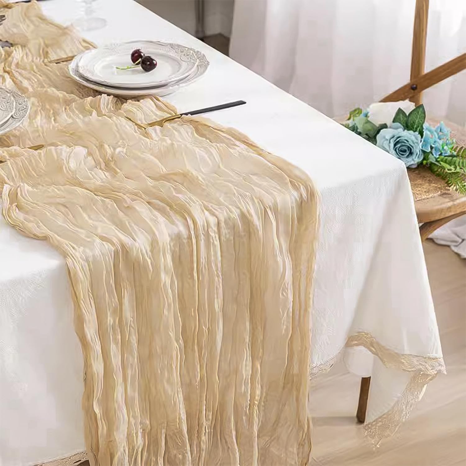 10 Pack 10 Ft Beige Cheesecloth Table Runner