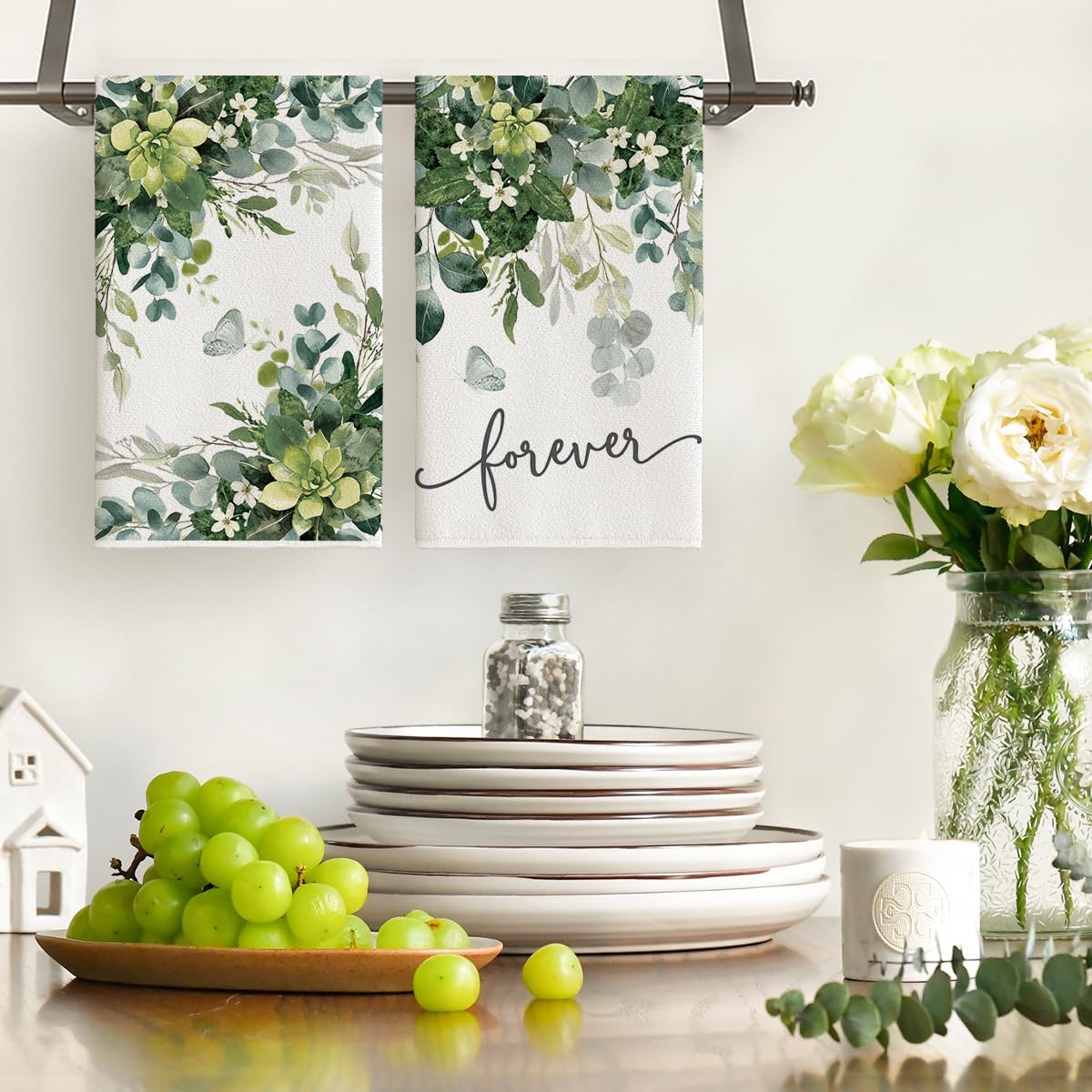 Artoid Mode Eucalyptus Butterfly Dish Towels Set of 2