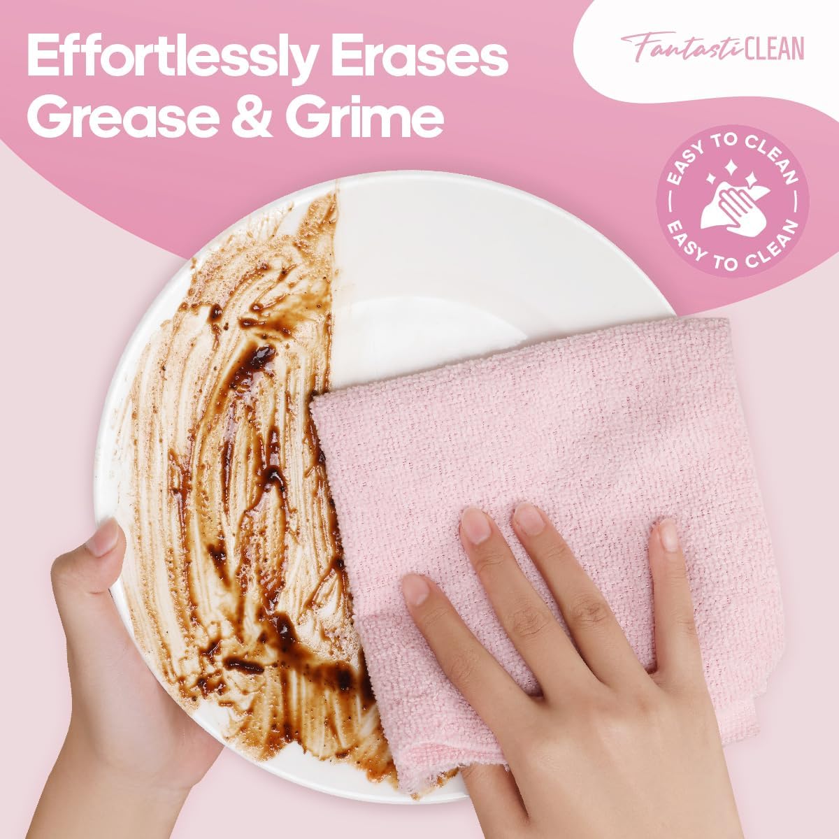 Fantasticlean Kitchen Dish Towels 50 Sheets 12 x 12 Pink