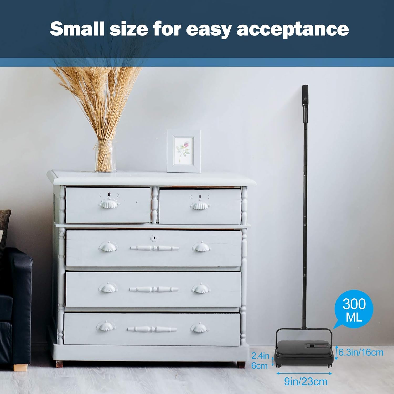 Eyliden Quiet Carpet Sweeper Manual No Noise Lightweight Black