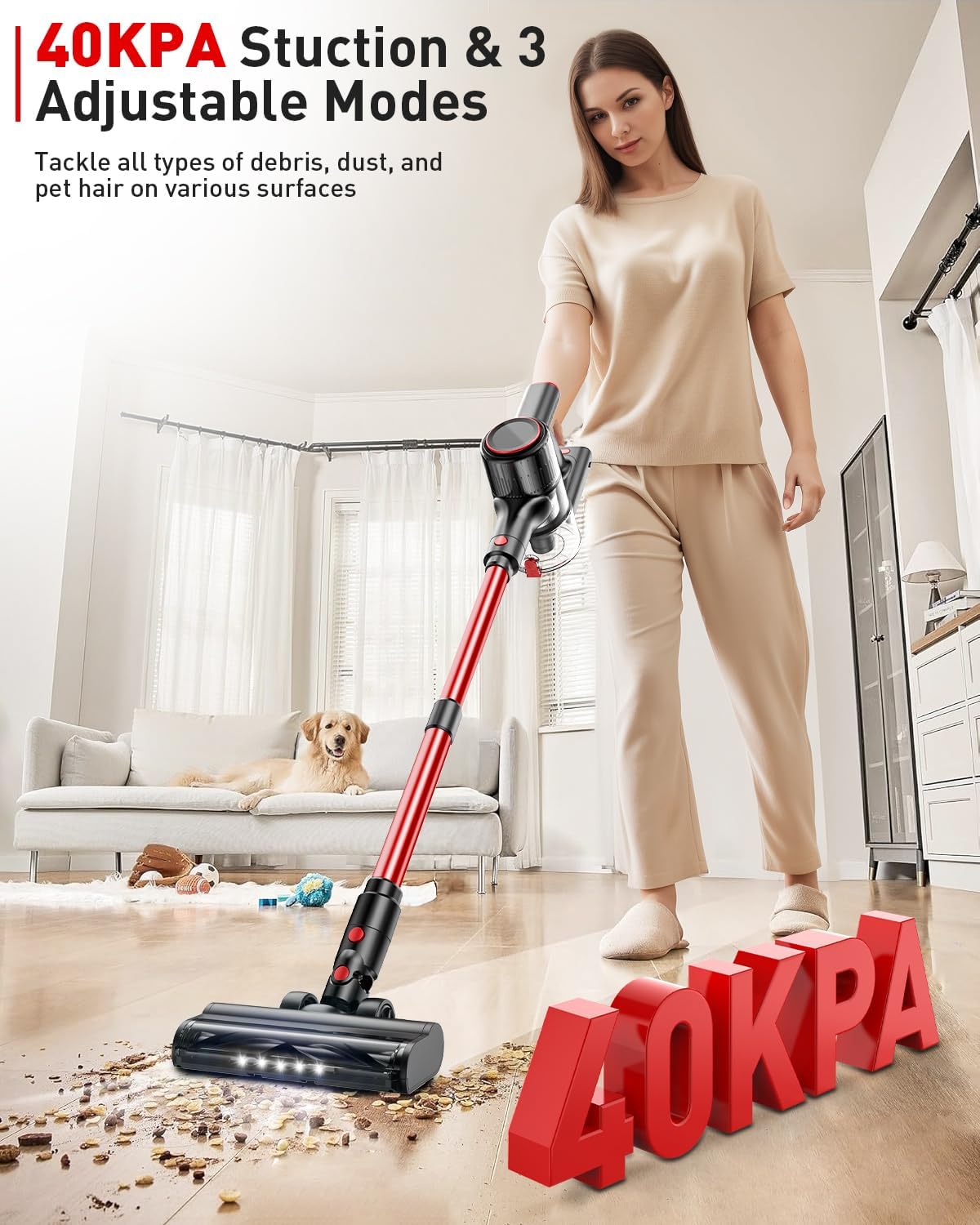Titiopy Cordless Vacuum Cleaner with 40Kpa Suction Power