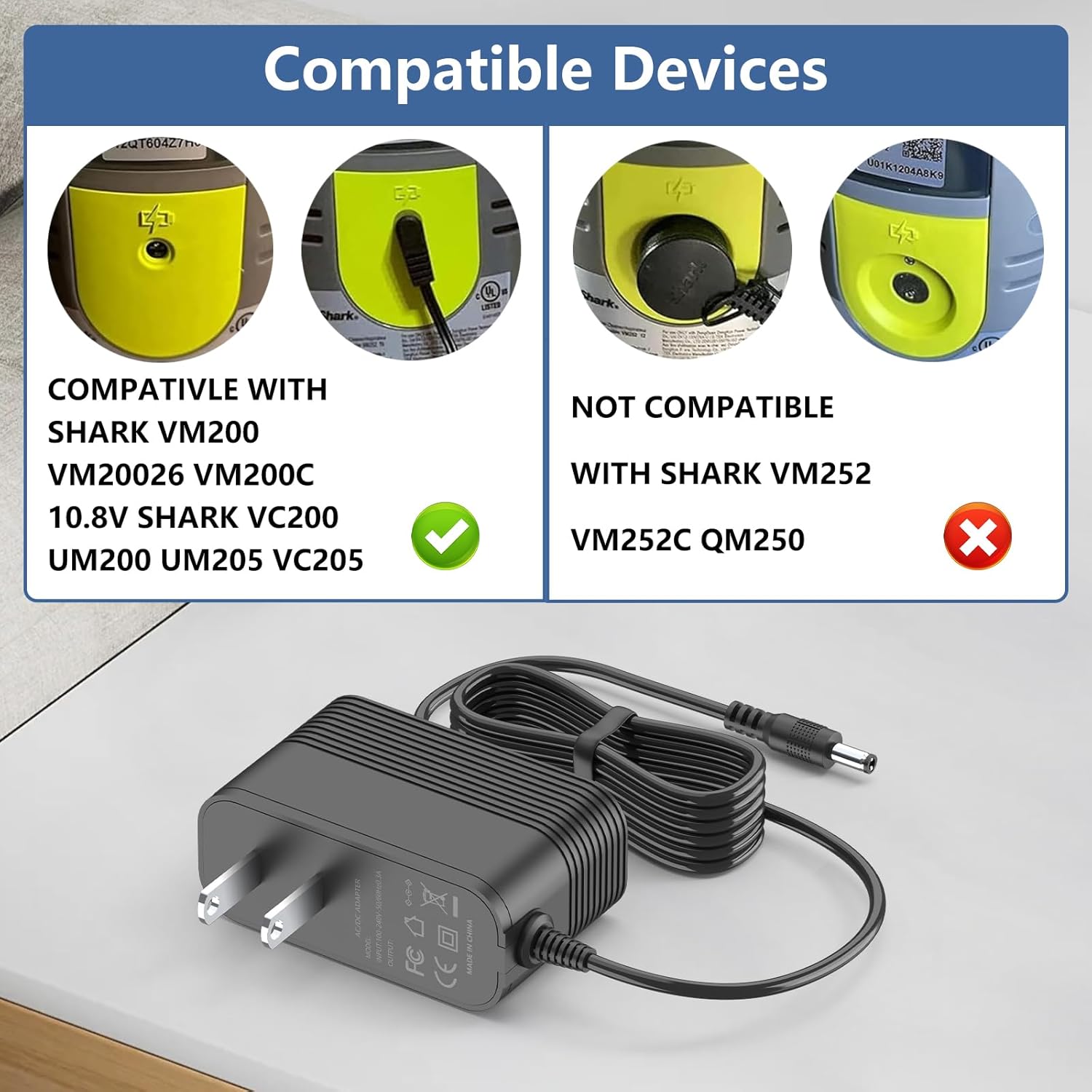 Shark VACMOP Replacement Charger 180cm Power Cord