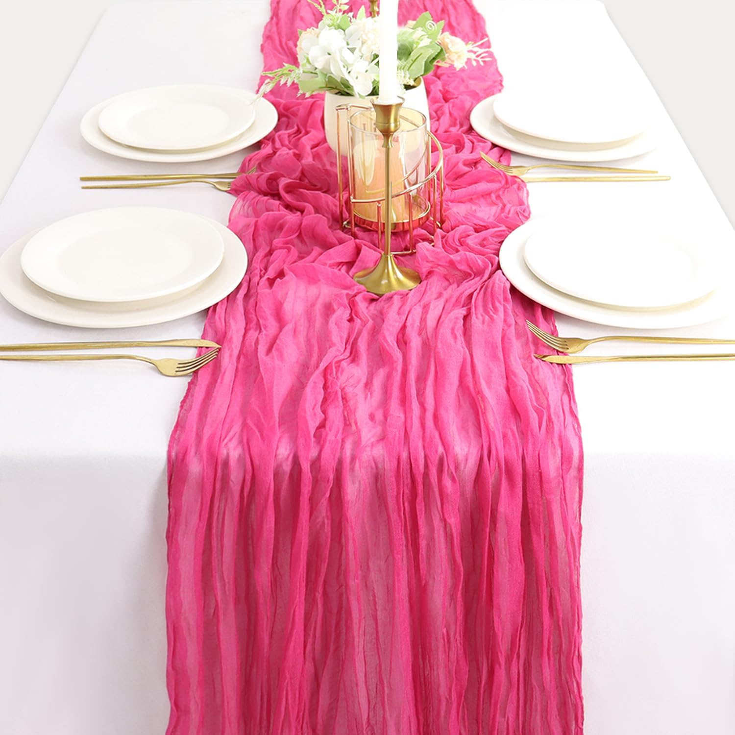 Hot Pink Cheesecloth Table Runner 10ft Boho Design