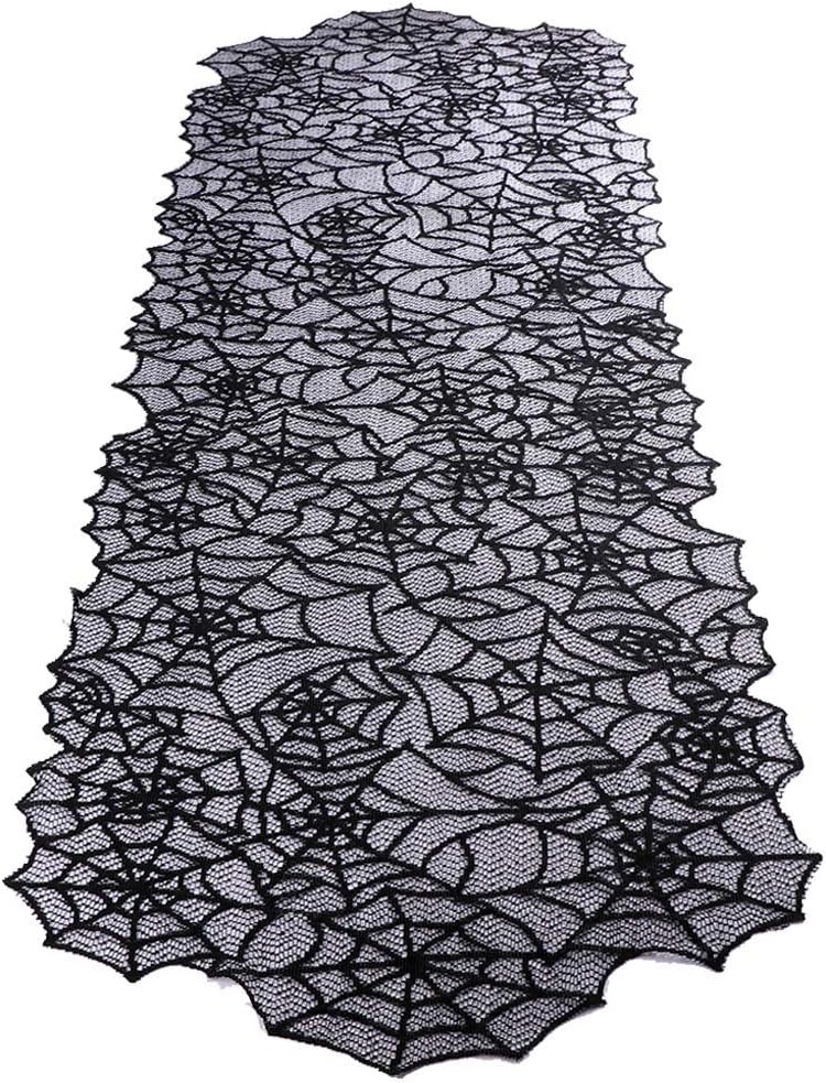 Hooqict Halloween Table Runner 20x80 Inch Black Lace