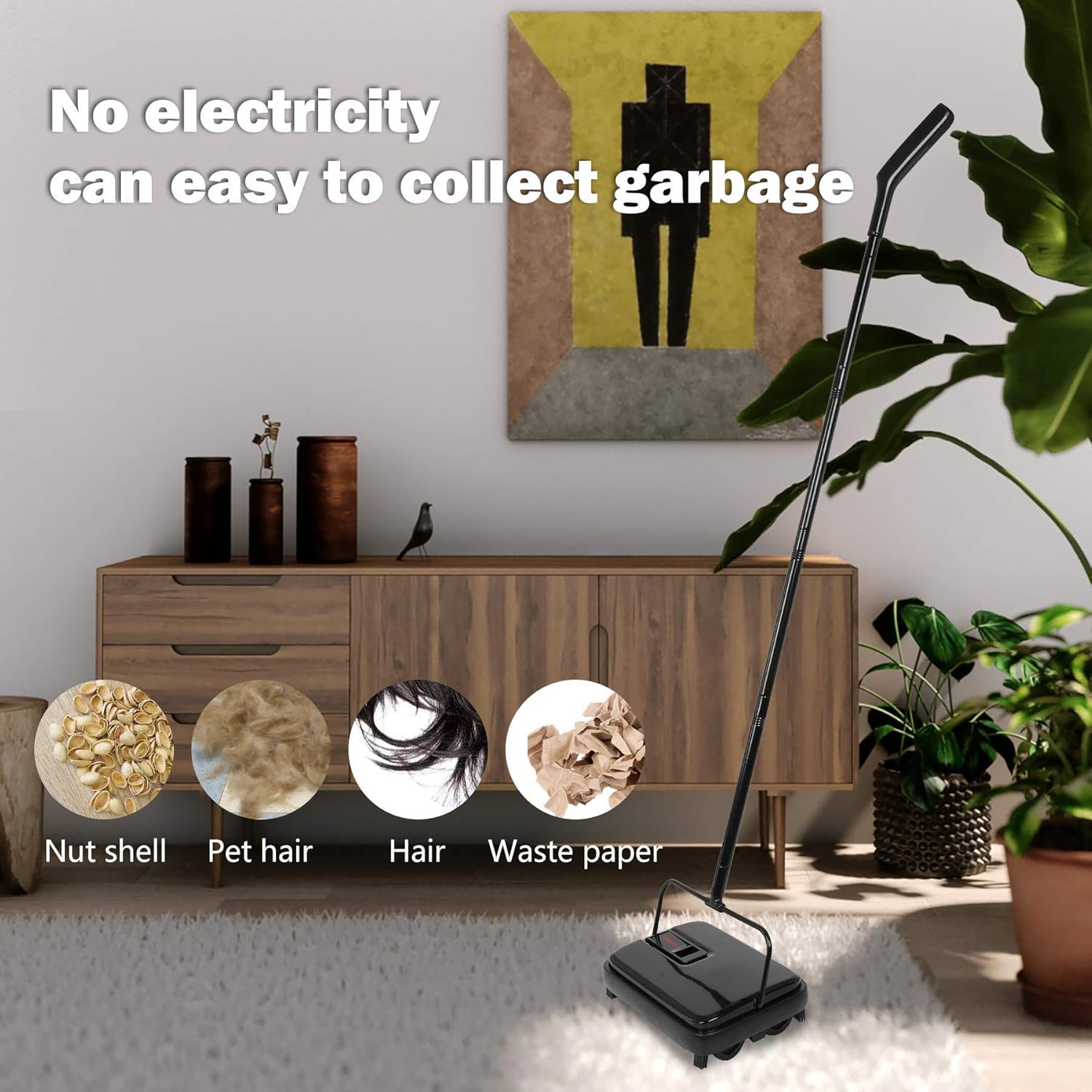 Eyliden Quiet Carpet Sweeper Manual No Noise Lightweight Black