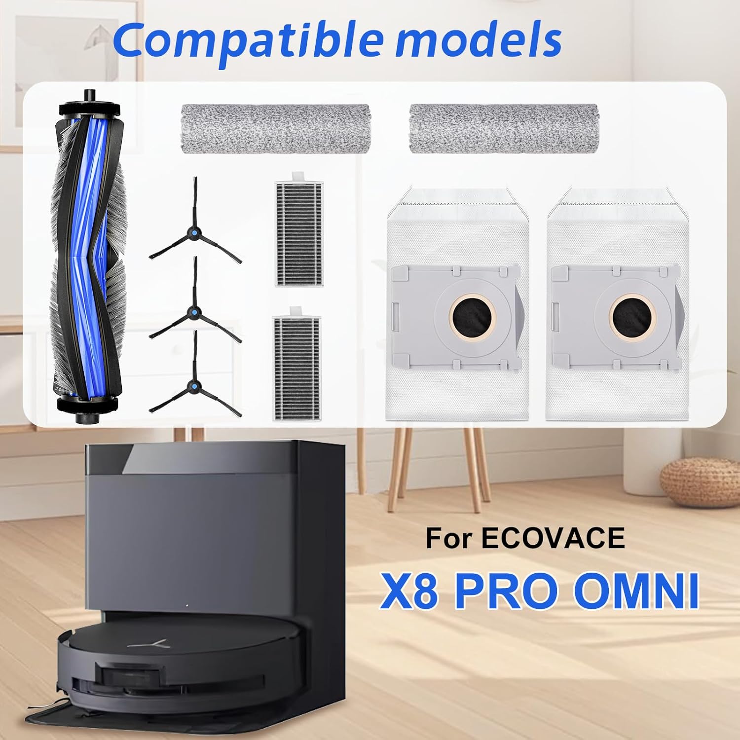 10 Pcs Replacement Kit for Ecovacs Deebot X8 Pro Omni Vacuum Cleaner