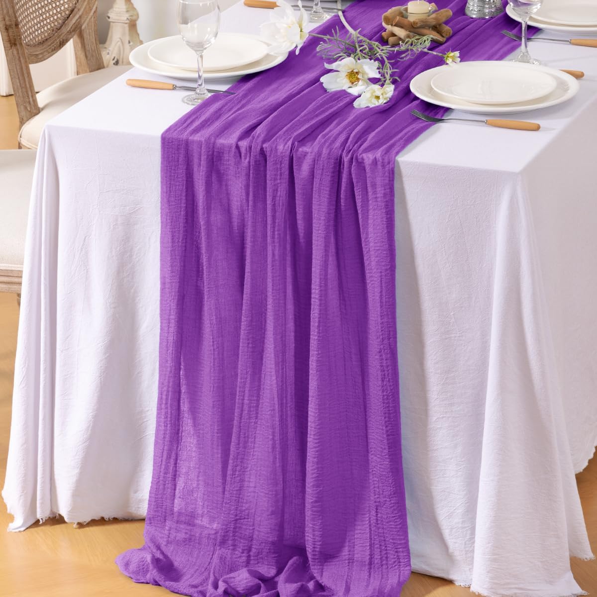 Santaben Purple Cheese Cloth Table Runner 120 Inch
