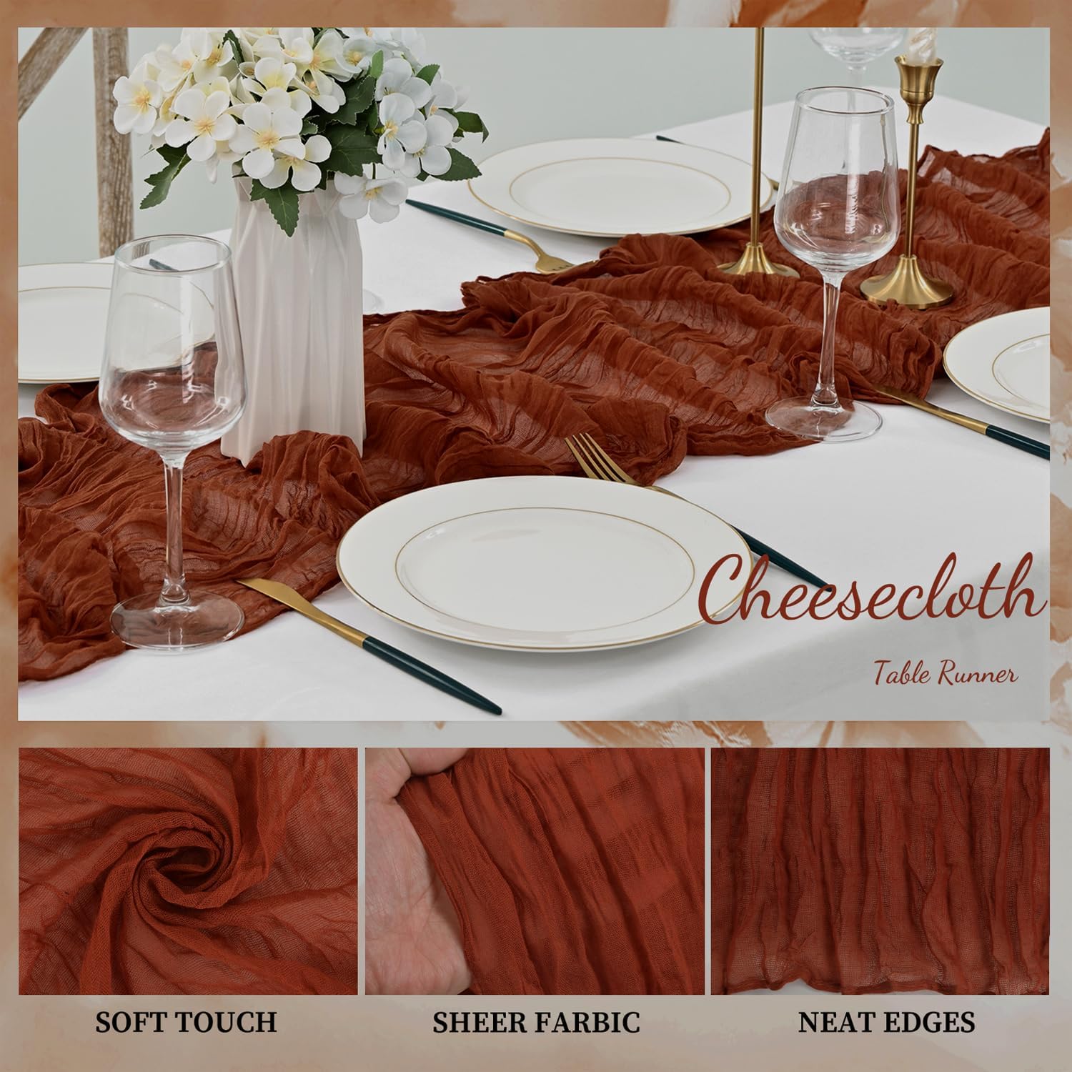 12 Pack Terracotta Cheesecloth Table Runner 10FT