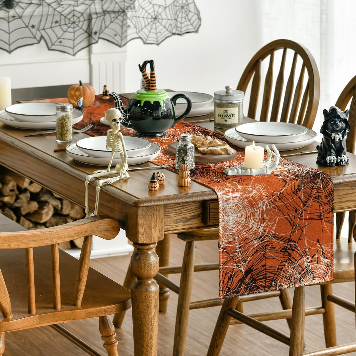 Artoid Mode Spider Web Orange Halloween Table Runner 13x72 Inch