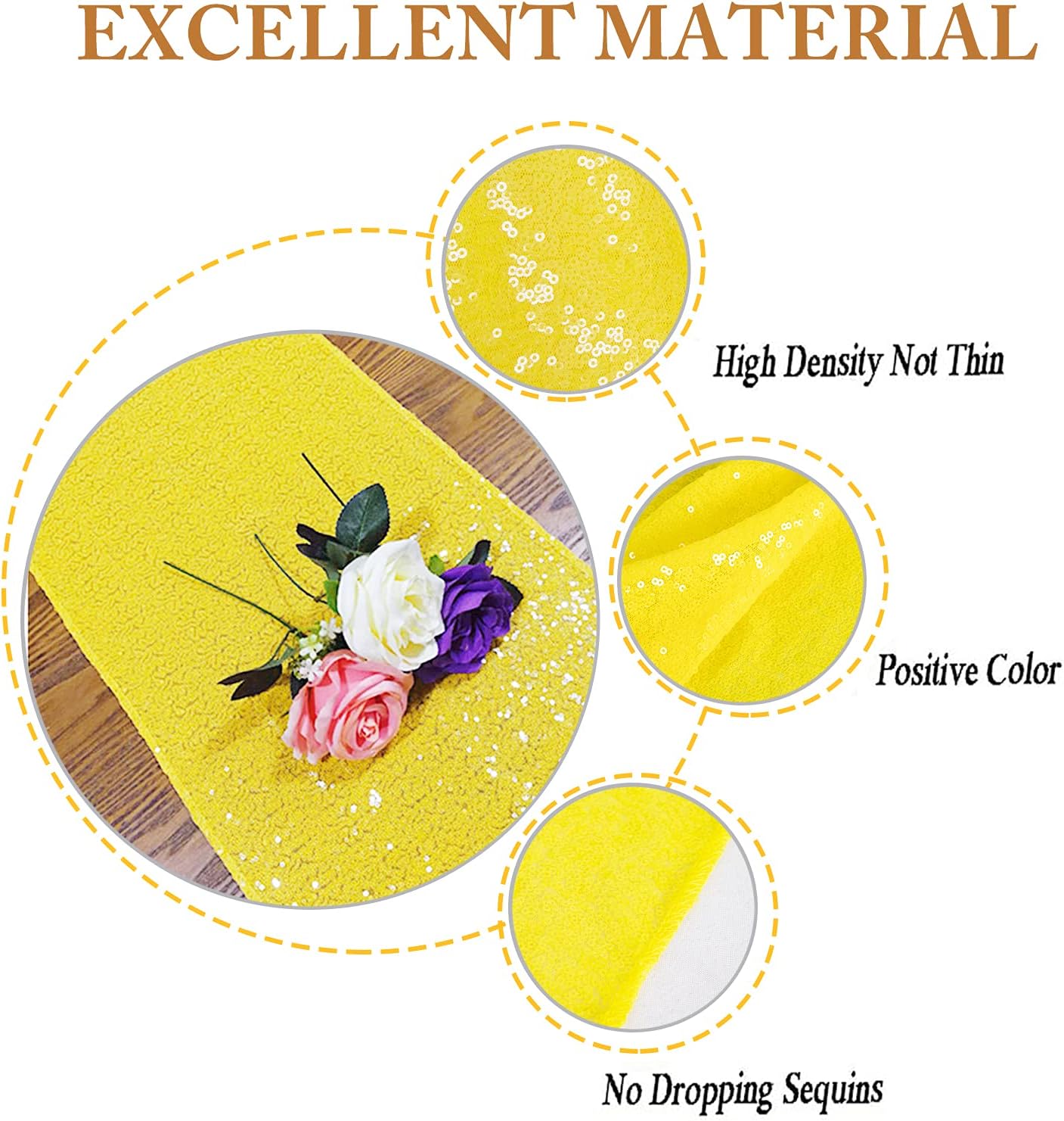 ShinyBeauty Yellow Sequin Table Runner 12x108 Inch