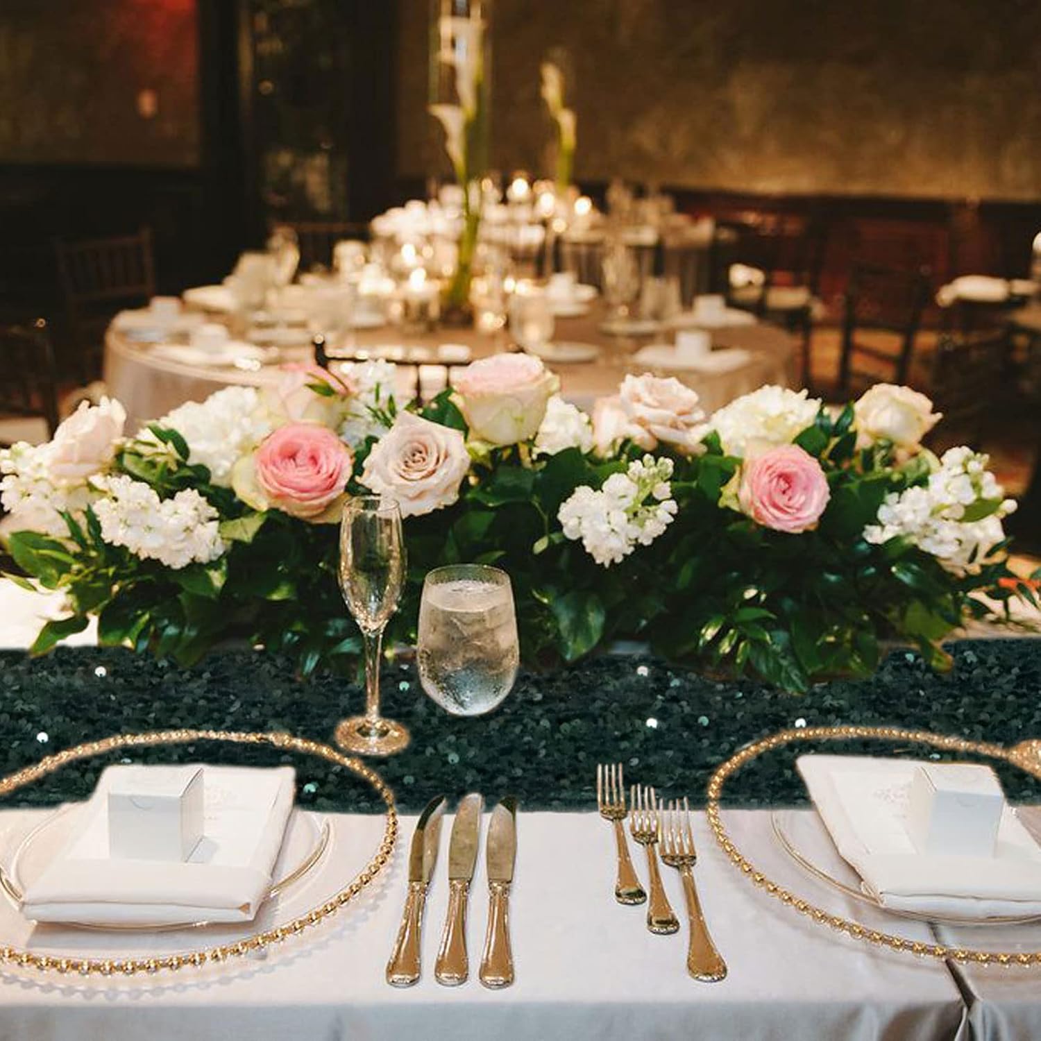 Emerald Green Sequin Velvet Table Runner - 12x72 Inches
