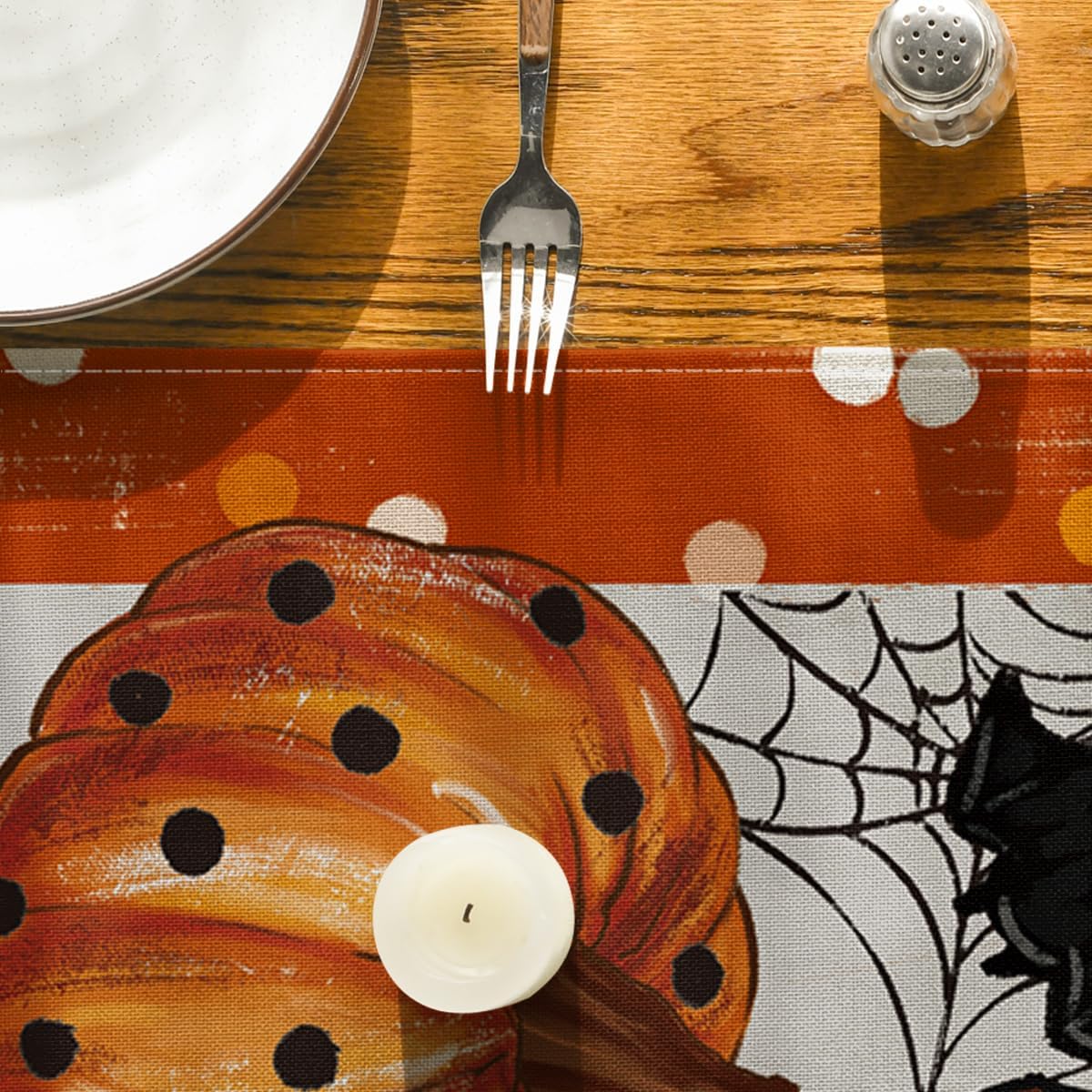 Artoid Mode Halloween Orange Pumpkin Ghost Table Runner 13x72 Inch