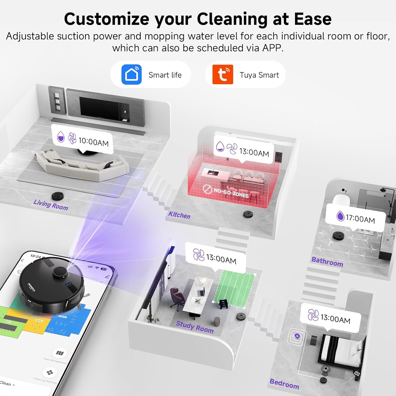 MONSGA Robot Vacuum and Mop Combo with 5000Pa Suction