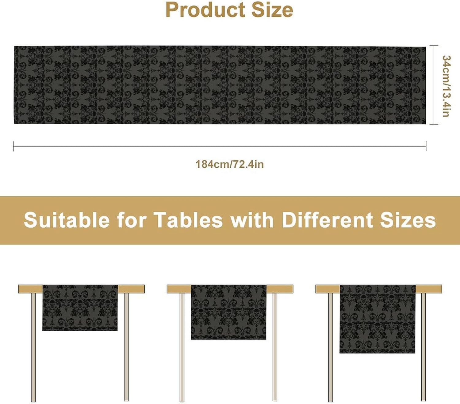 Black Skeleton Table Runner Victorian Gothic Floral Design