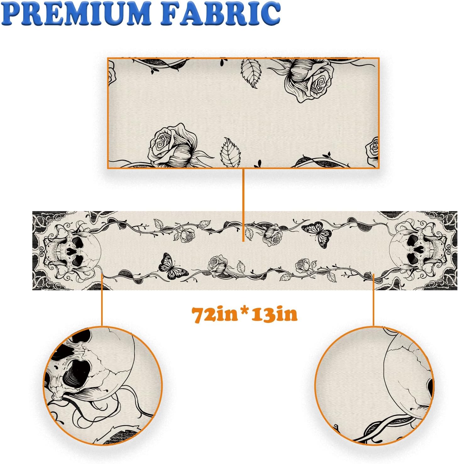 GPGHE Halloween Table Runner Gothic Skull Design 13x72 Inch