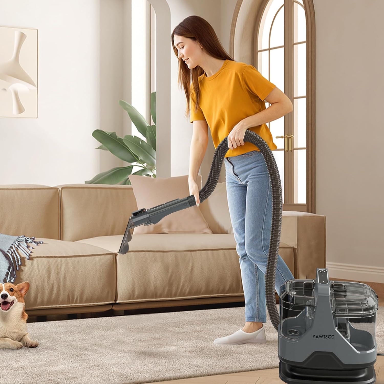 COSTWAY Upholstery Cleaner Machine Portable Spot Cleaner with 15Kpa Suction 600W Power