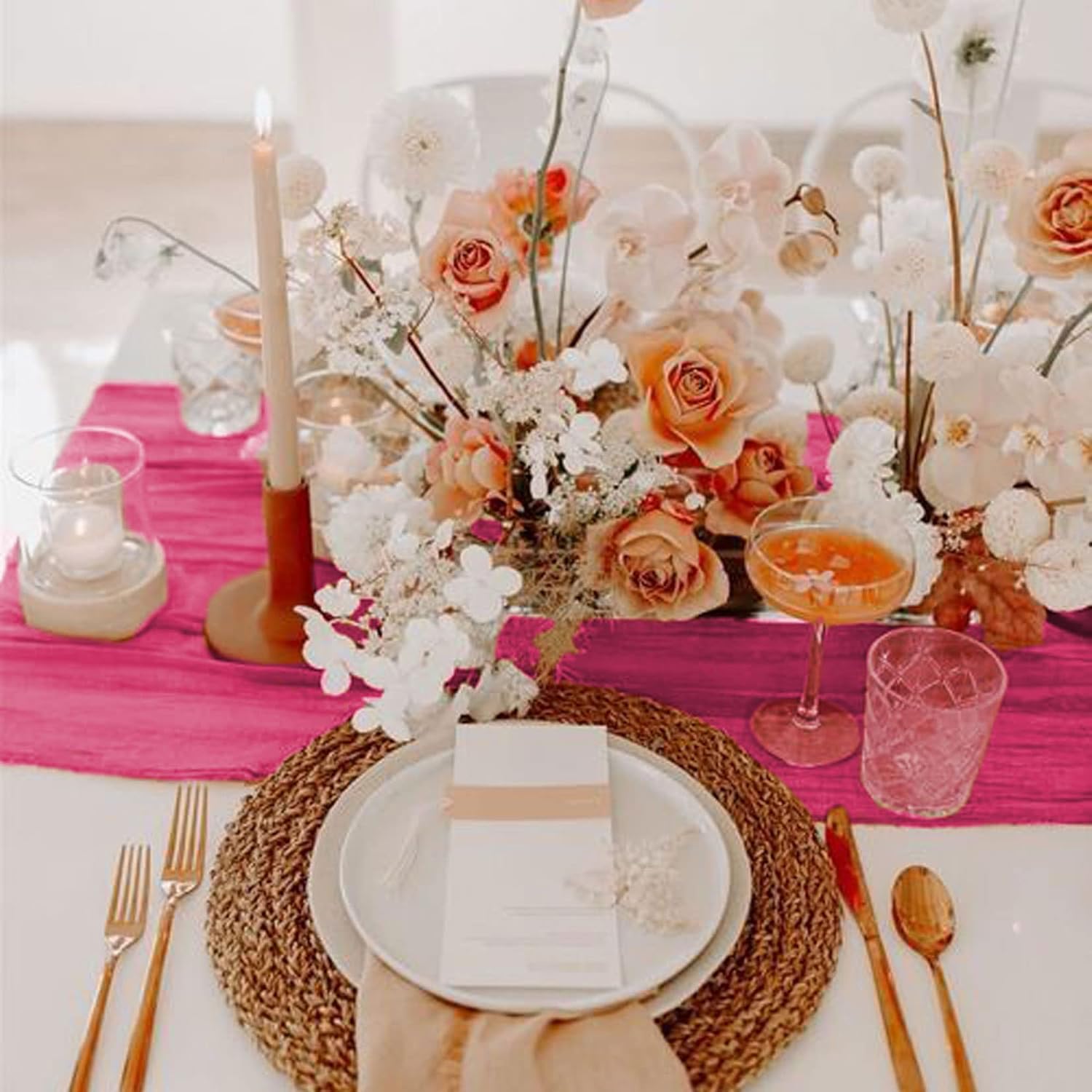 FUHSY Hot Pink Cheesecloth Table Runner 10 Pack