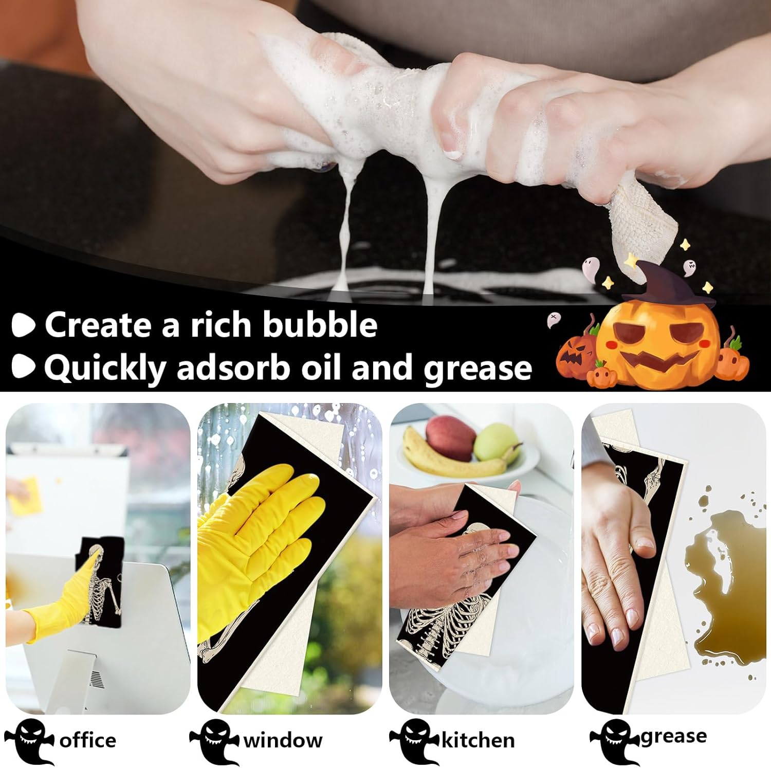 Whaline 4Pcs Halloween Skeleton Dishcloth Set