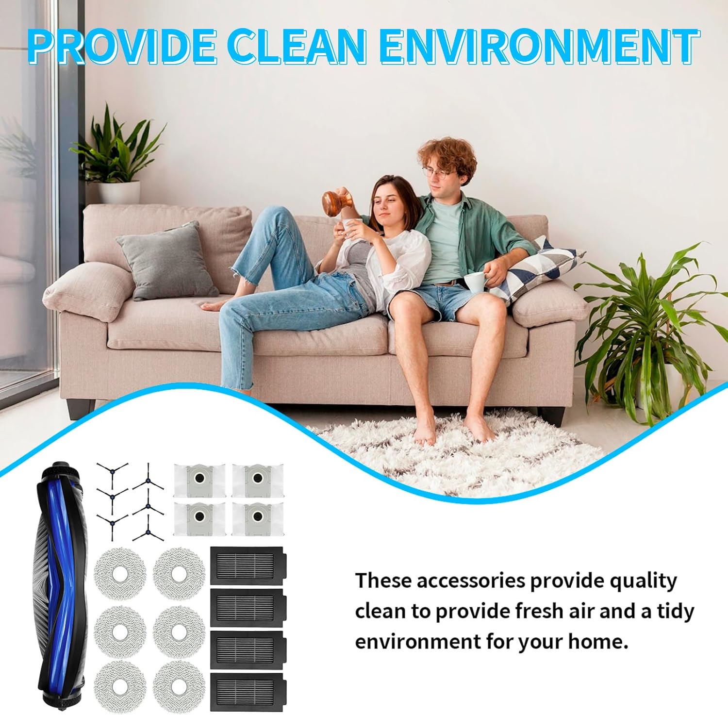 20 Pcs Accessories Kit for ECOVACS T50 Pro Robot Vacuum