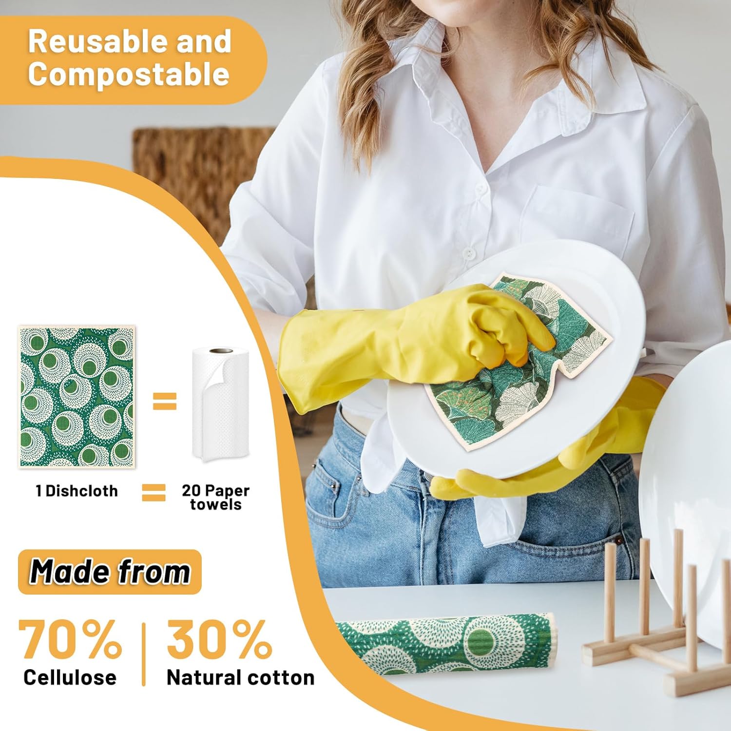 Lucomb 10 Pack Swedish Dishcloths for Kitchen