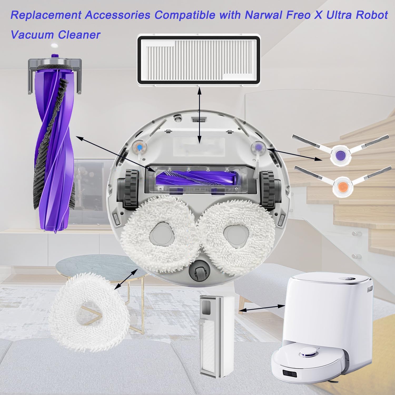 16 Piece Replacement Accessories for Narwal Freo X Ultra Robot Vacuum