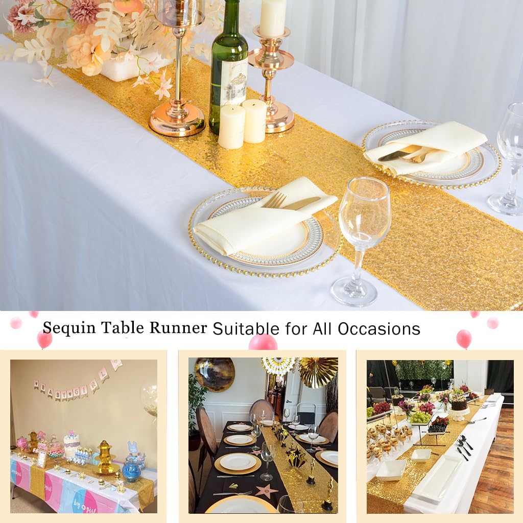 ShinyBeauty 10pc 12x108 Inch Gold Sequin Table Runners