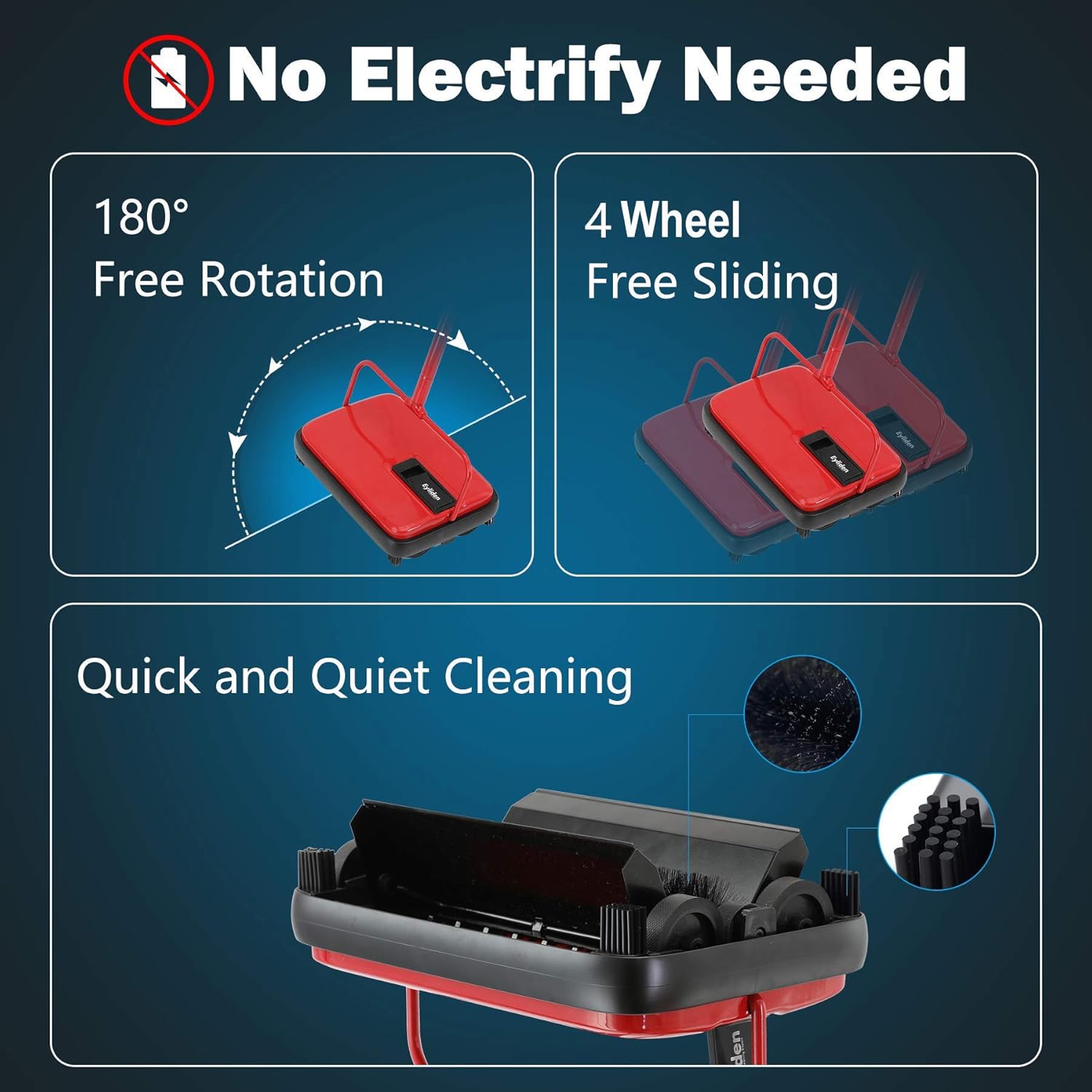 Eyliden Quiet Carpet Sweeper No Electricity Lightweight Easy to Use