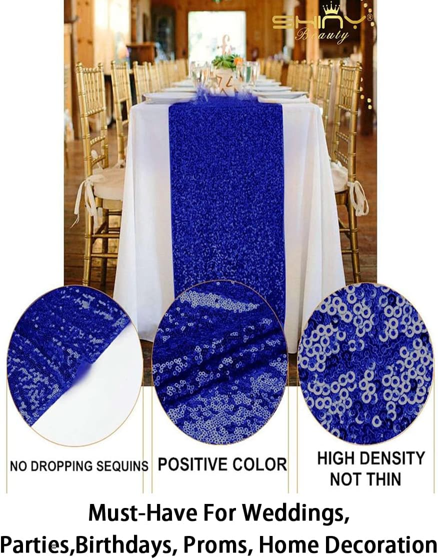 ShinyBeauty Sequin Table Runner with Tassel 12x72 Inch Royal Blue