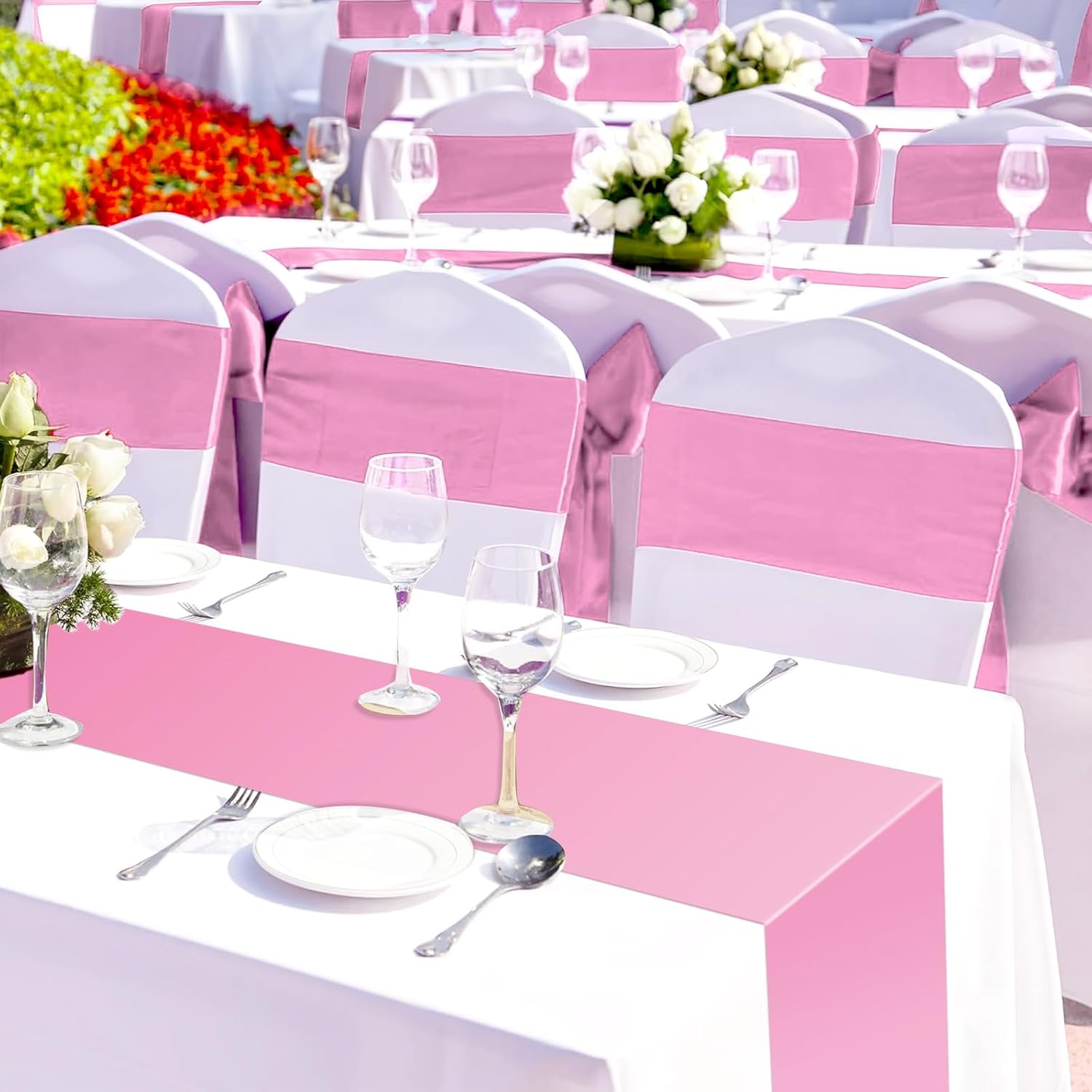 12 Pack Pink Plastic Table Runners 14x108in Wedding Decor