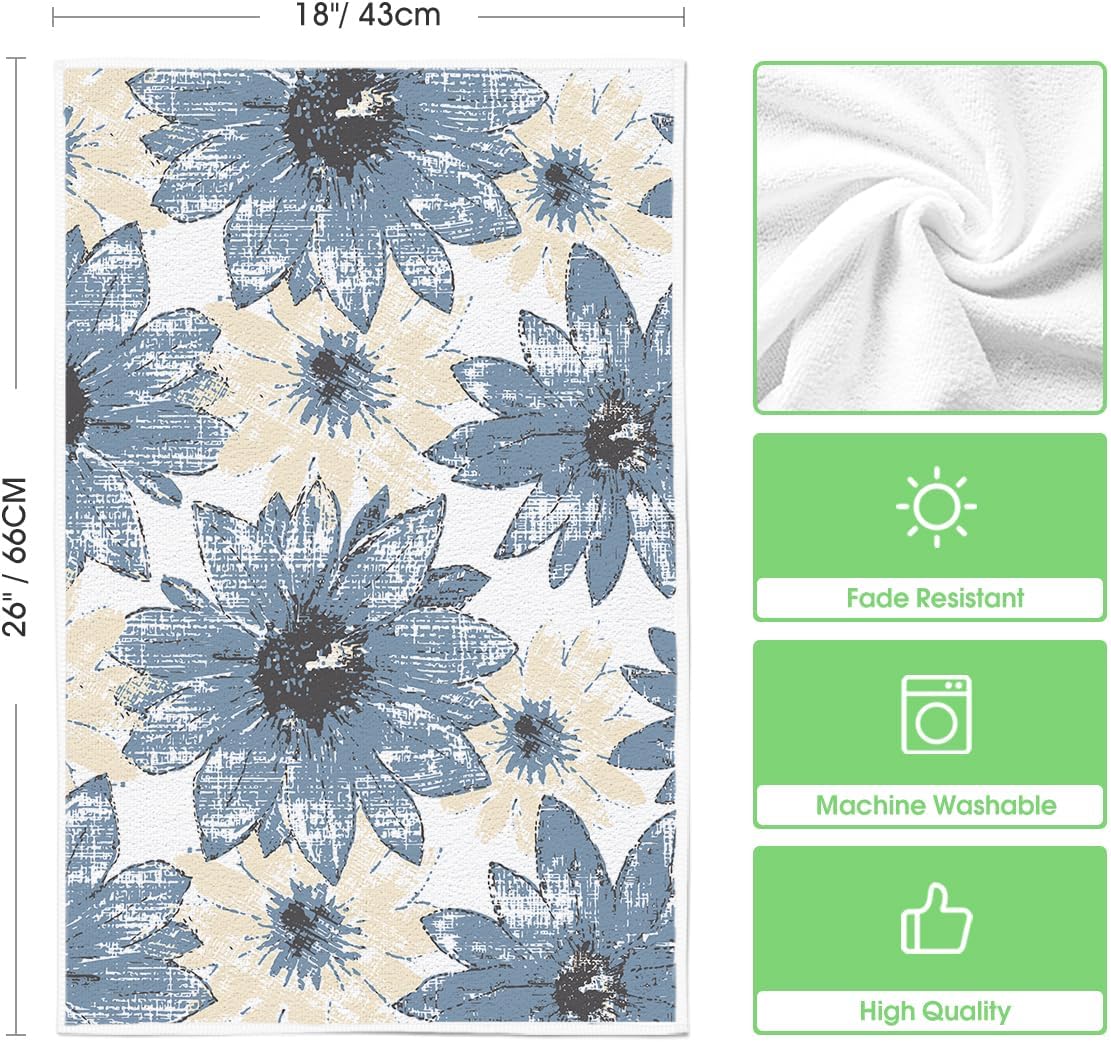 Artoid Mode Blue Floral Boho Dish Towels Set of 2