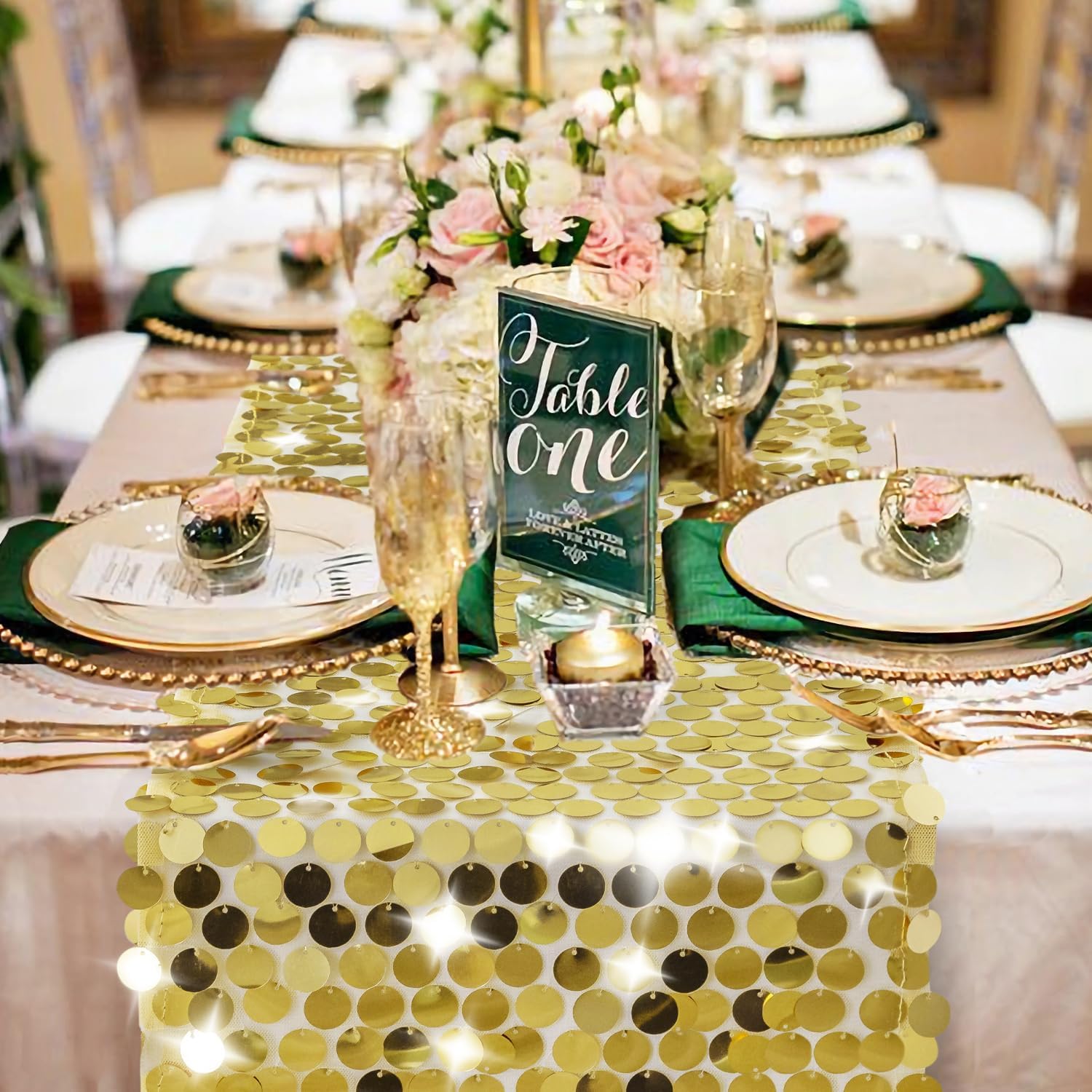 Pufogu 12x108 Inch Gold Sequin Table Runner