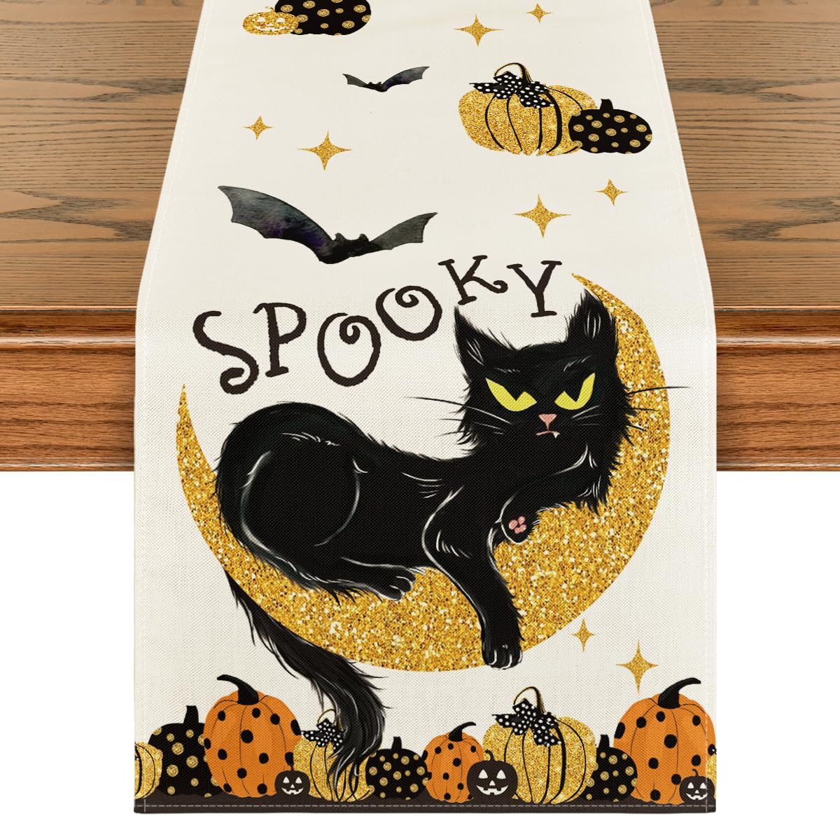 Artoid Mode Spooky Halloween Table Runner with Black Cat Design