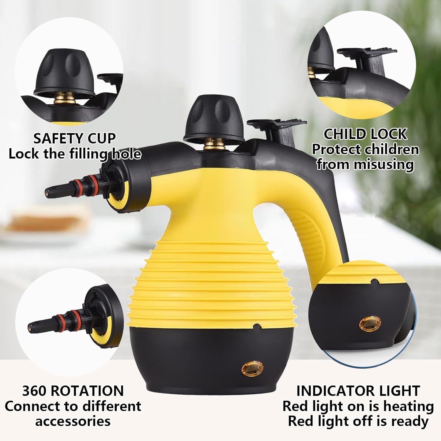 Docreate Handheld Steam Cleaner with 9 PCS Accessory Kit Yellow