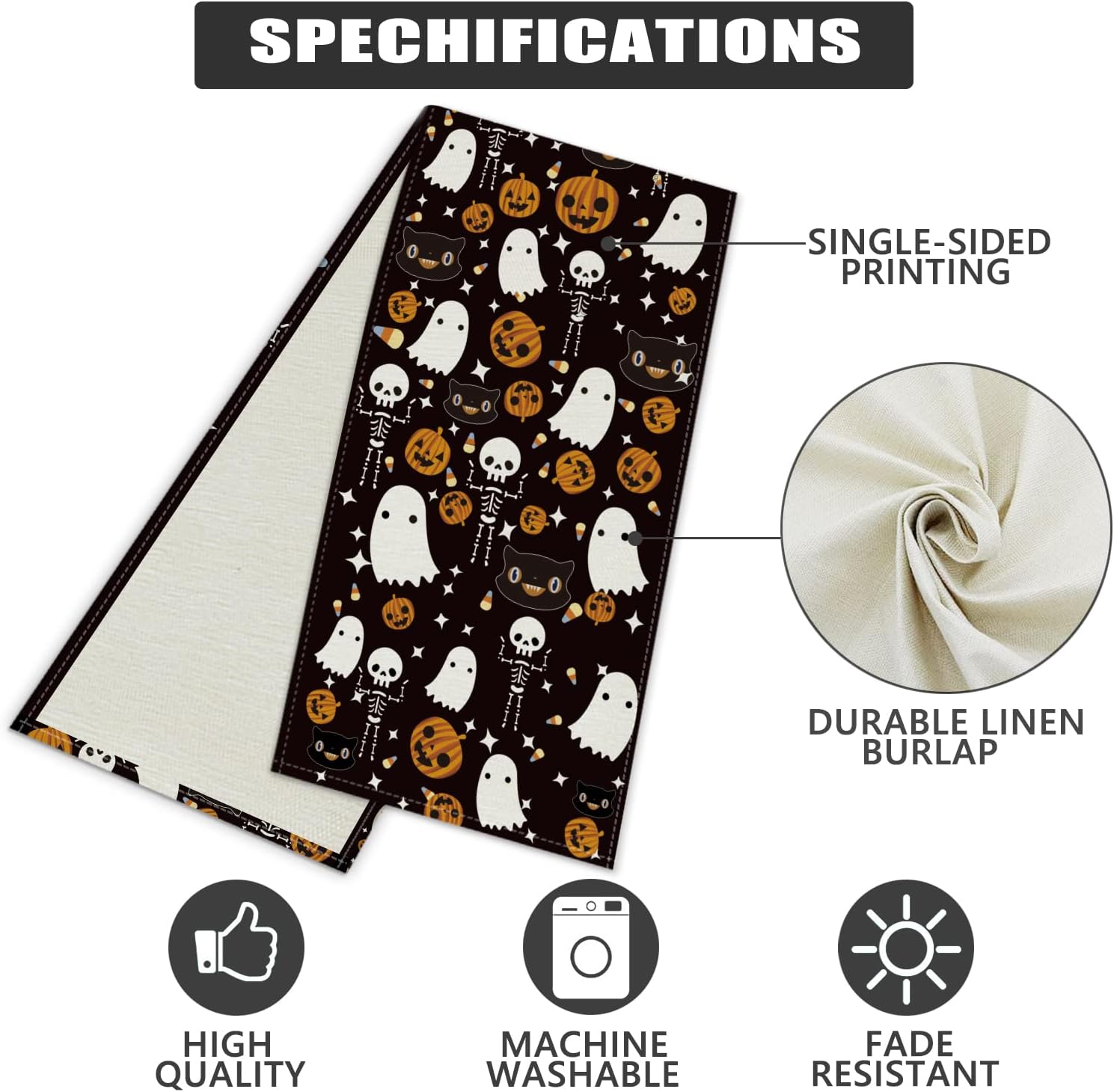 GAGEC Halloween Table Runner Black Cat Pumpkins