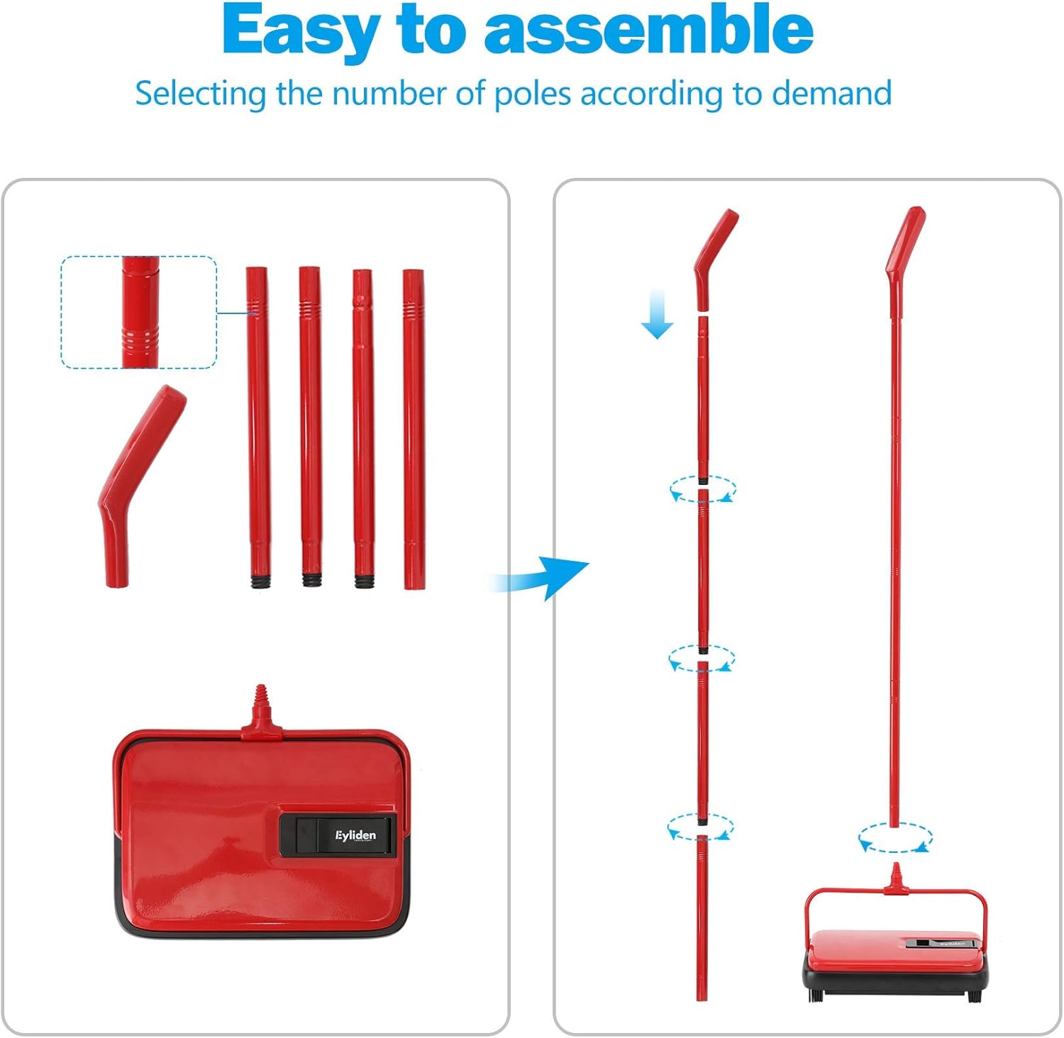 Eyliden Quiet Carpet Sweeper No Electricity Lightweight Easy to Use