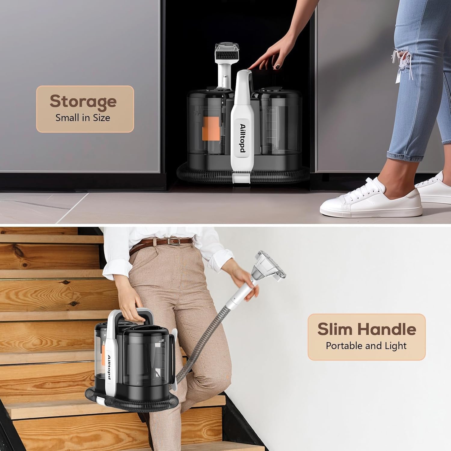 Ailltopd Portable Carpet Spot Cleaner with Dual Brush Heads