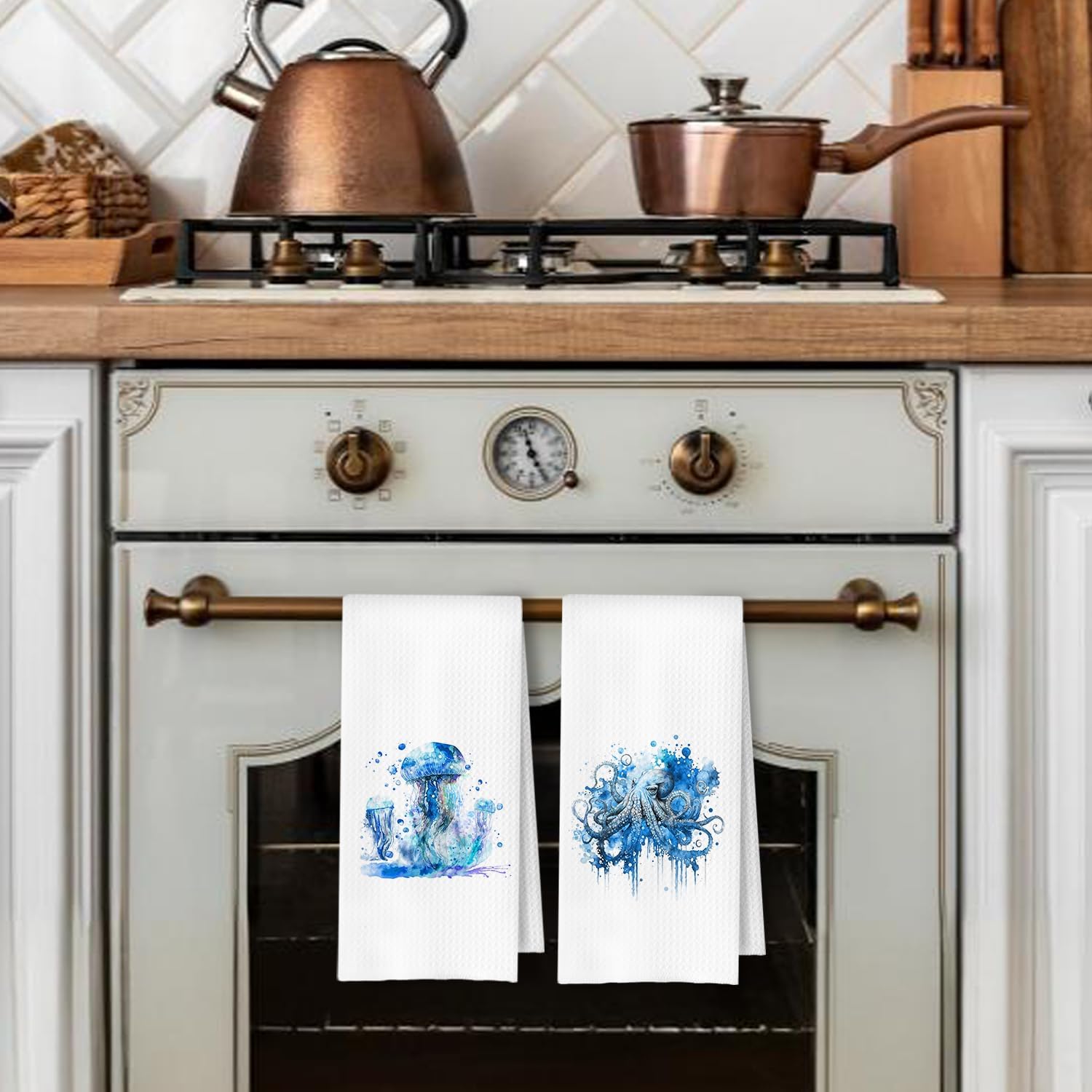 Coastal Jellyfish Octopus Hand Towels Set of 2 for Bathroom and Kitchen