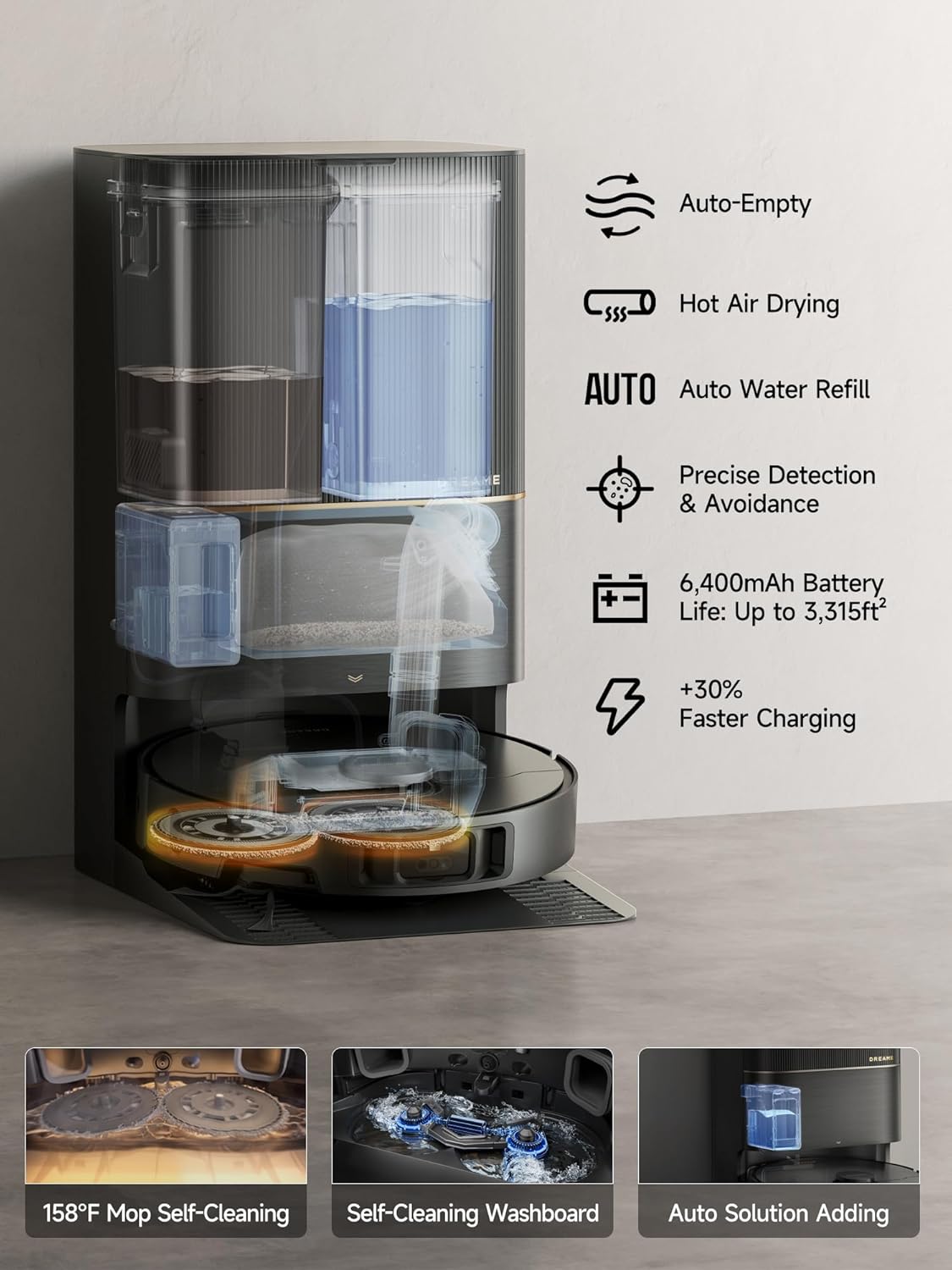 DREAME X40 Ultra Robotic Vacuum with Removable Mop and Liftable Brushes
