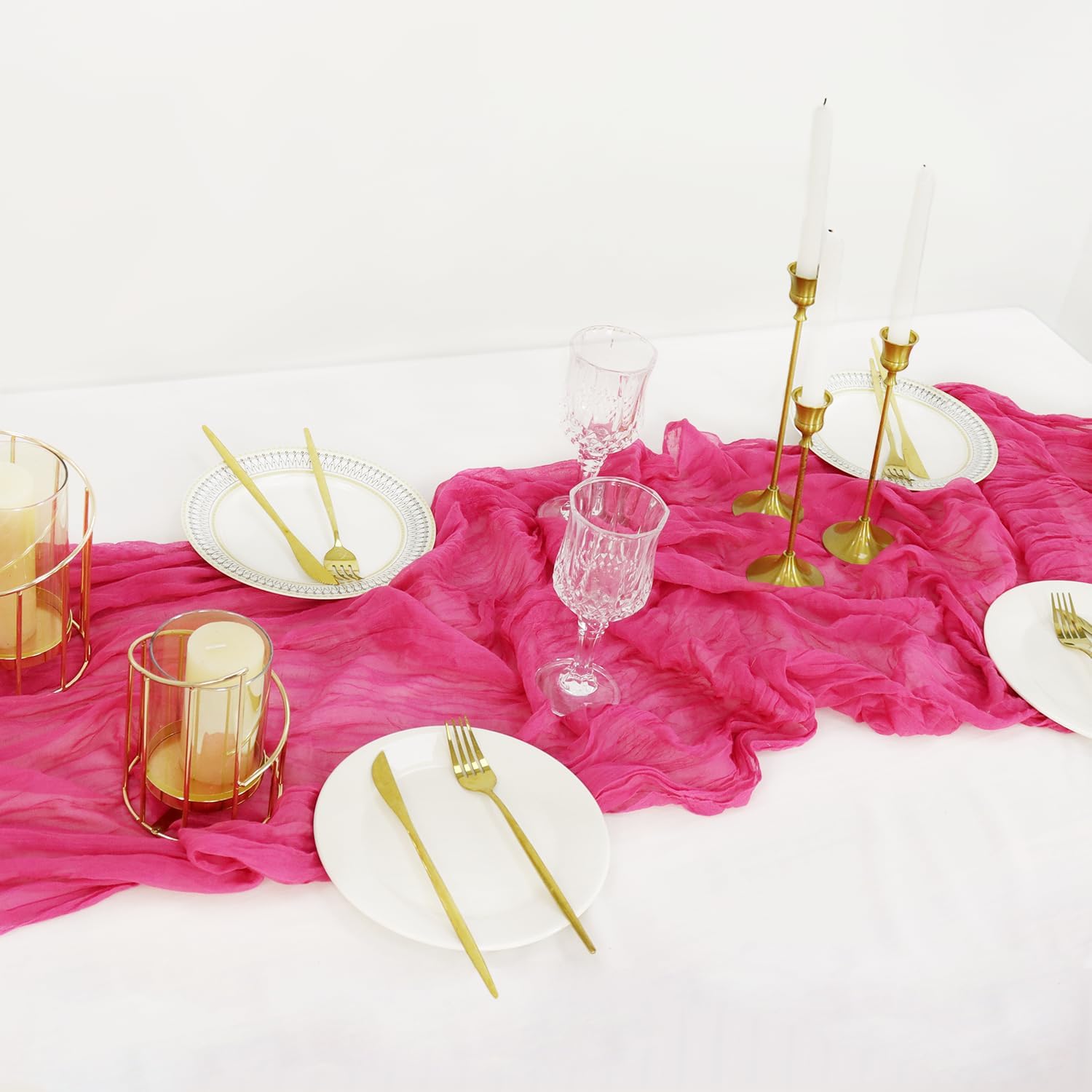 Hot Pink Cheesecloth Table Runner 10ft Boho Design