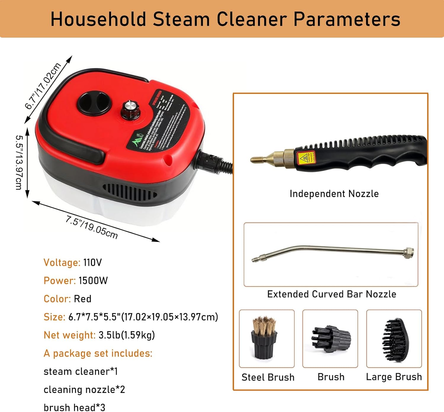 INTSUPERMAI High Temp Steam Cleaner with 3 Brush Heads