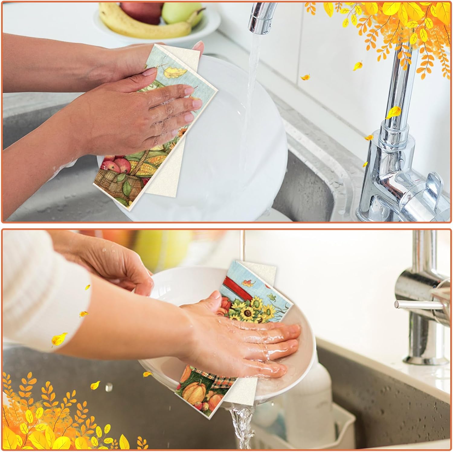Swedish Style Dish Cloths 6Pcs Fall Themed Cotton Towels