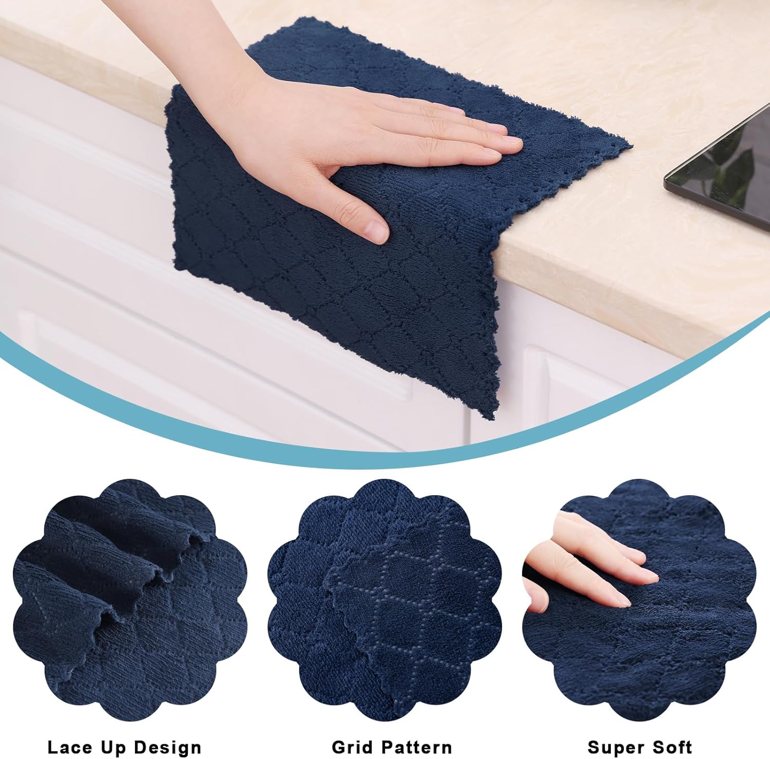 Homaxy 24 Pack Dish Cloths Navy Blue 10x10 Inches