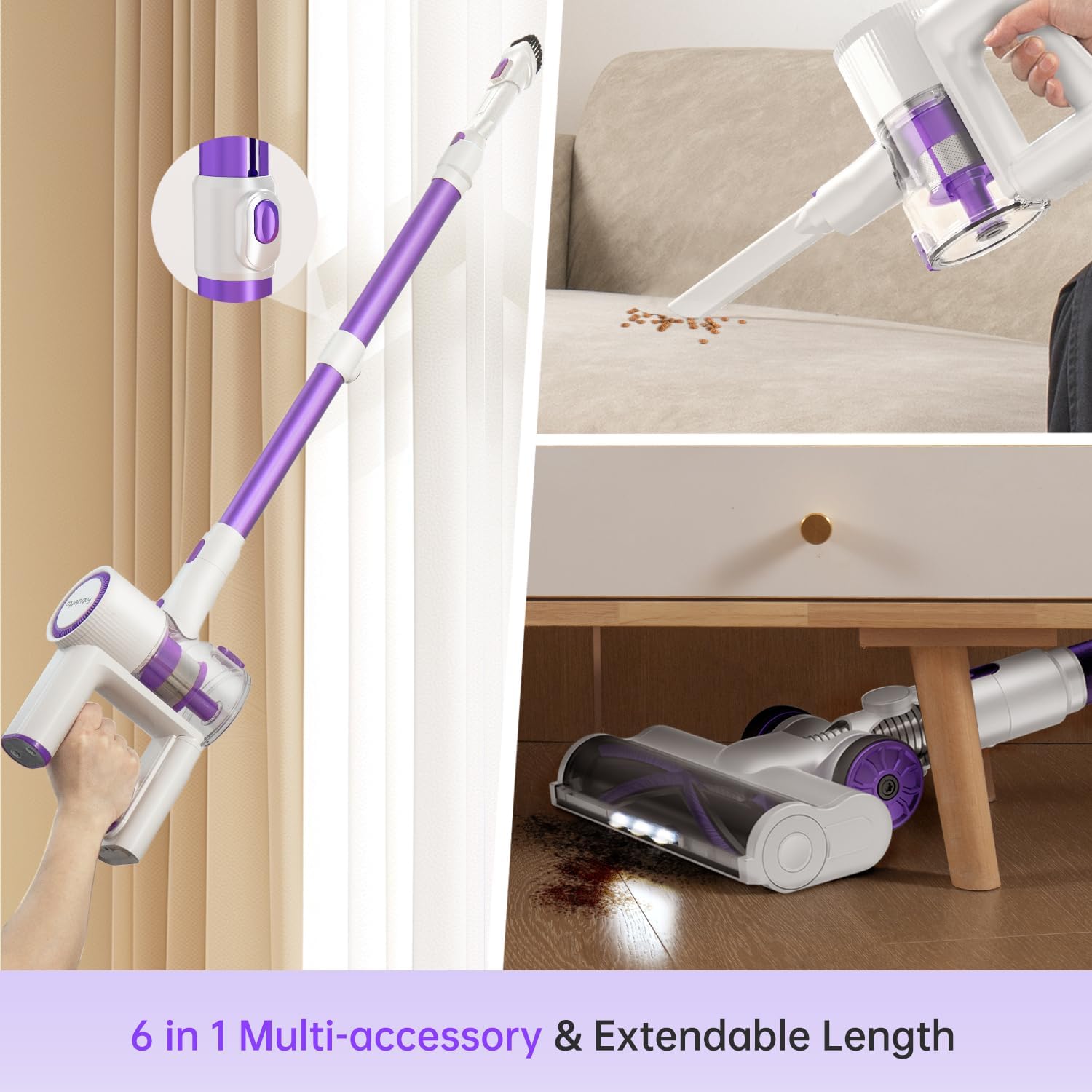 Fabuletta Cordless Vacuum Cleaner 500W Lightweight with 50 Min Battery