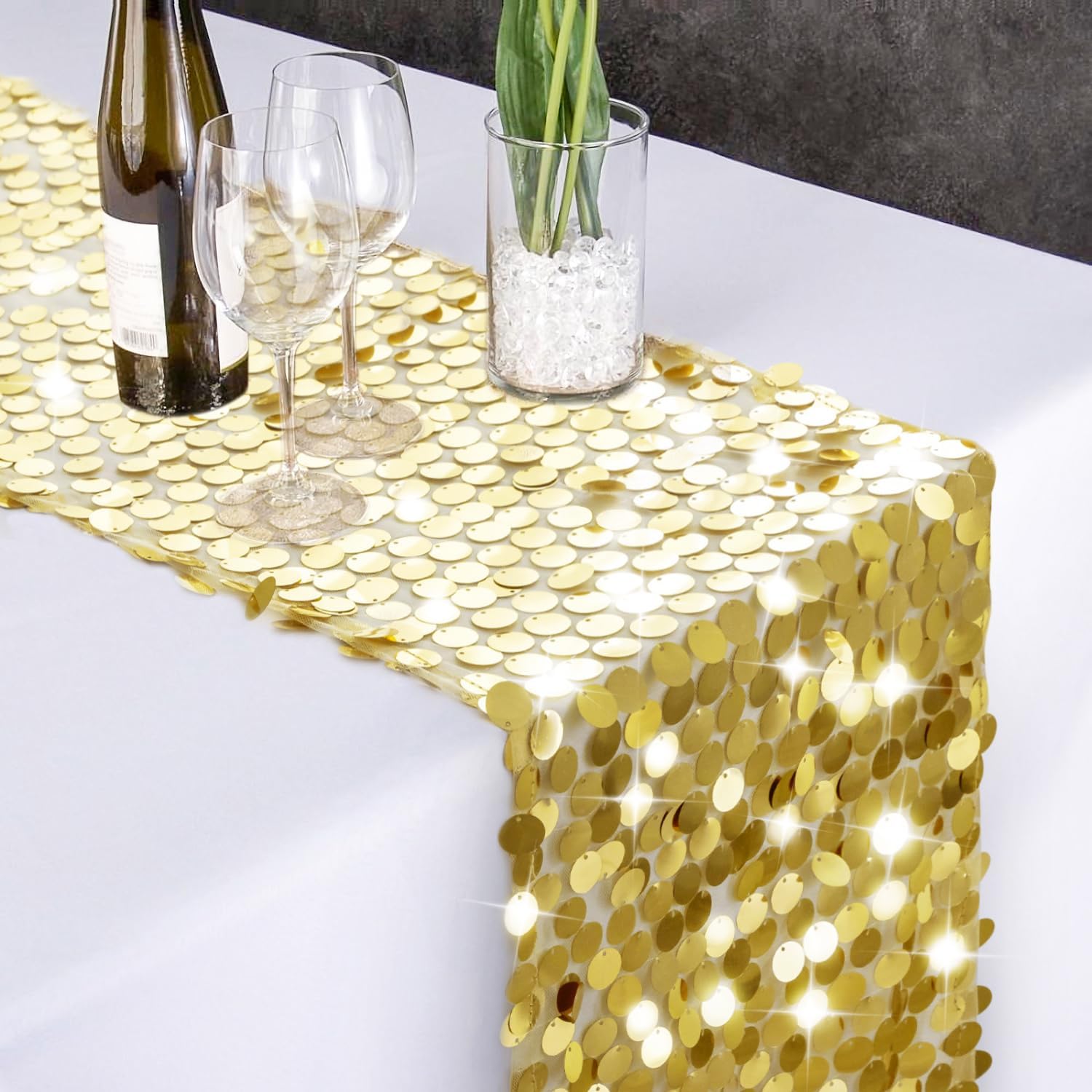 Pufogu 12x108 Inch Gold Sequin Table Runner