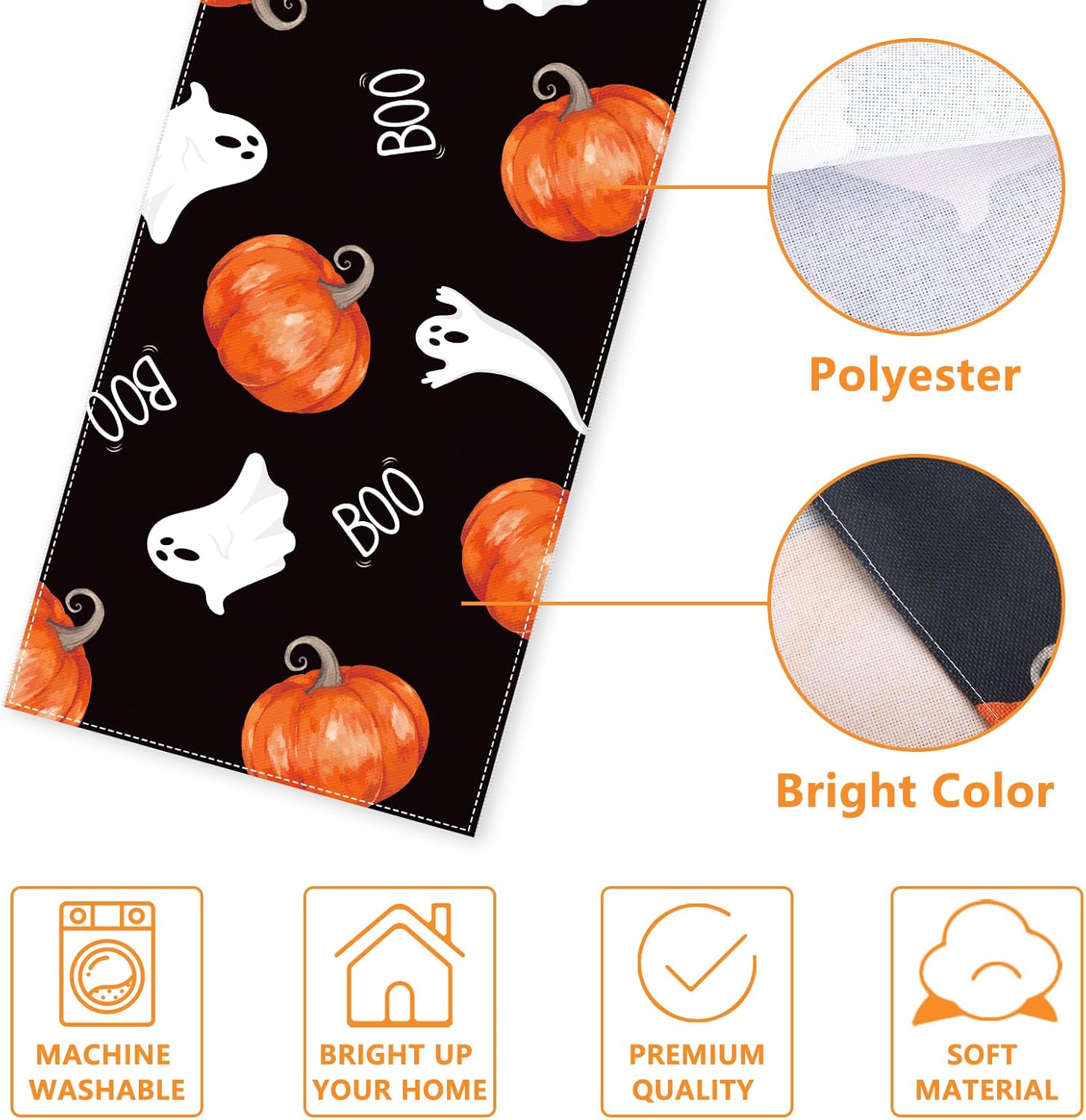 Halloween Table Runner Black Ghost Pumpkin Decor