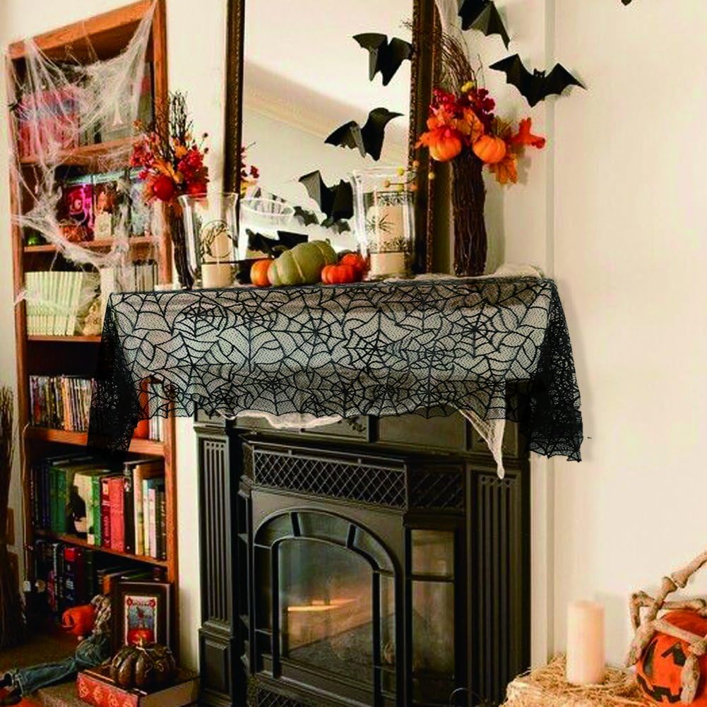 Hooqict Halloween Table Runner 20x80 Inch Black Lace