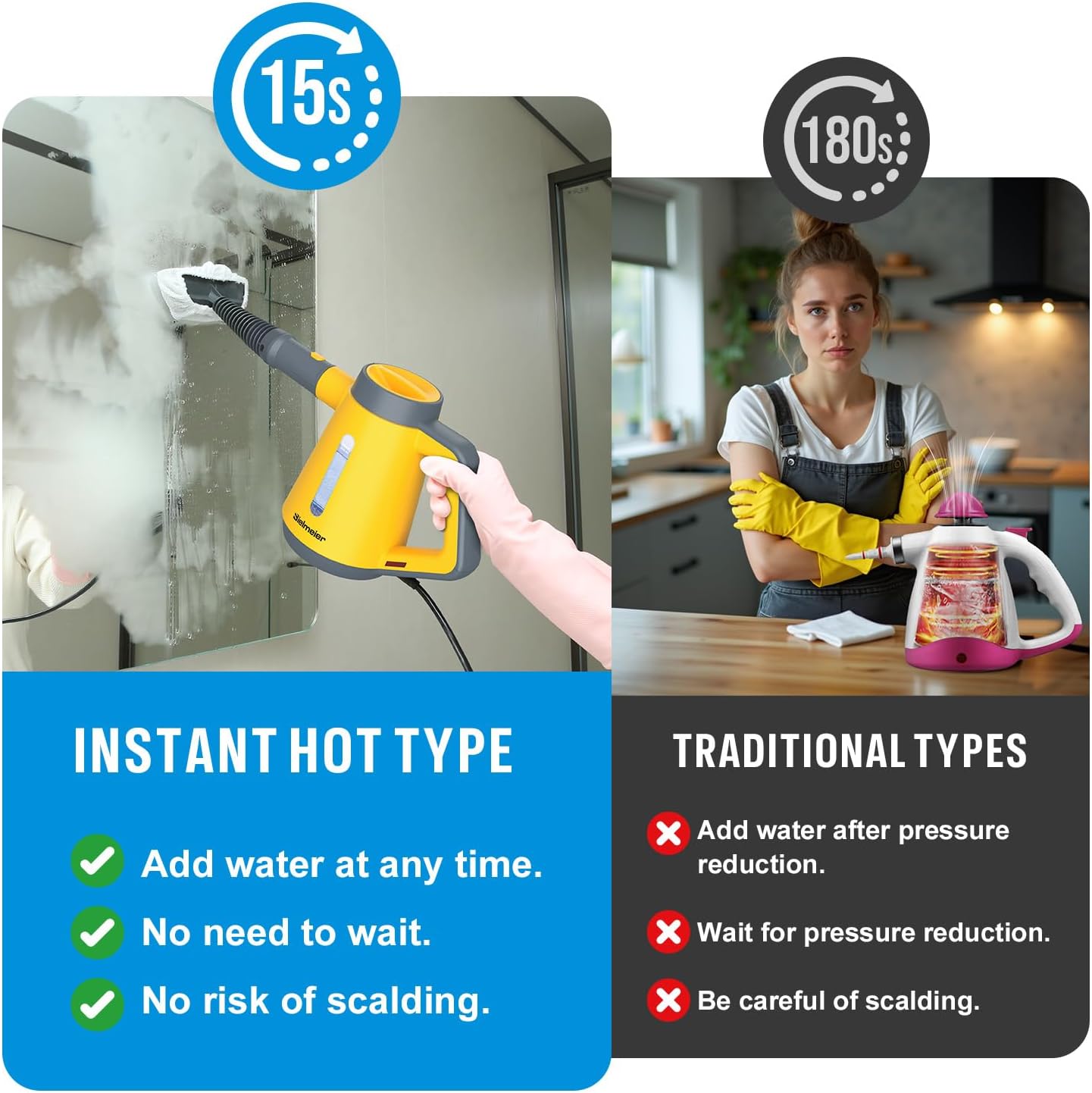 BIELMEIER Handheld Steam Cleaner Quick Start 15s Multi-Functional