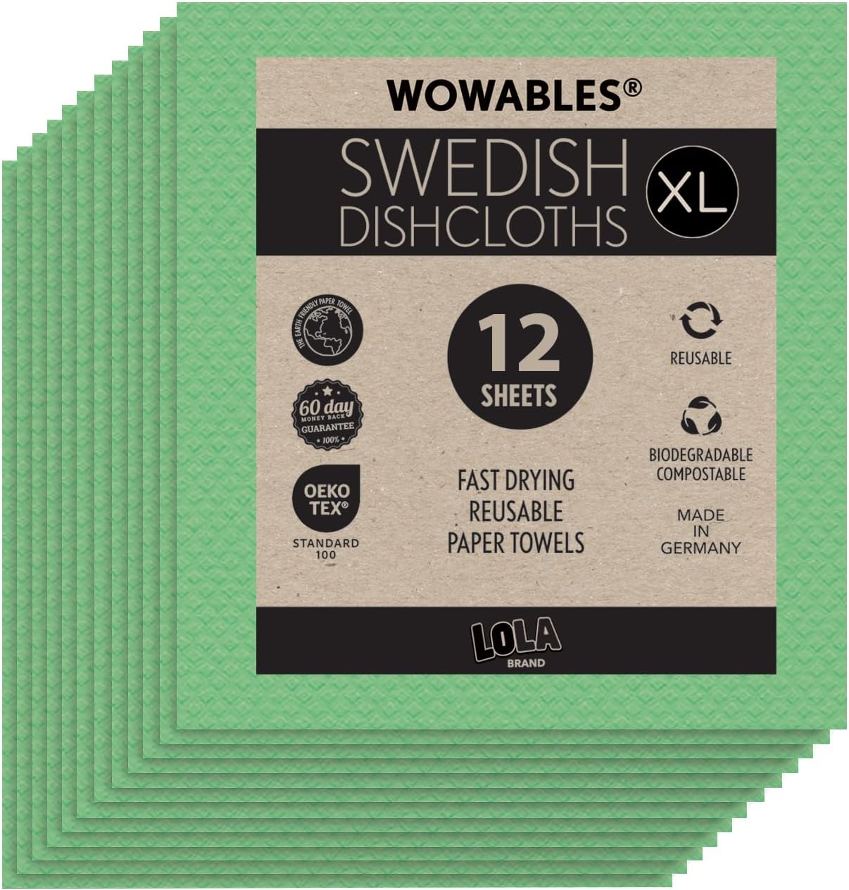 LOLA Wowables XL Swedish Dishcloths 12 Pack