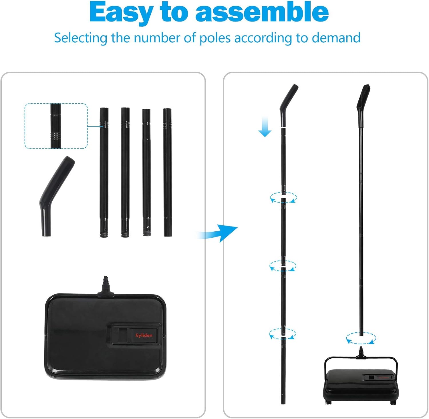 Eyliden Quiet Carpet Sweeper Manual No Noise Lightweight Black